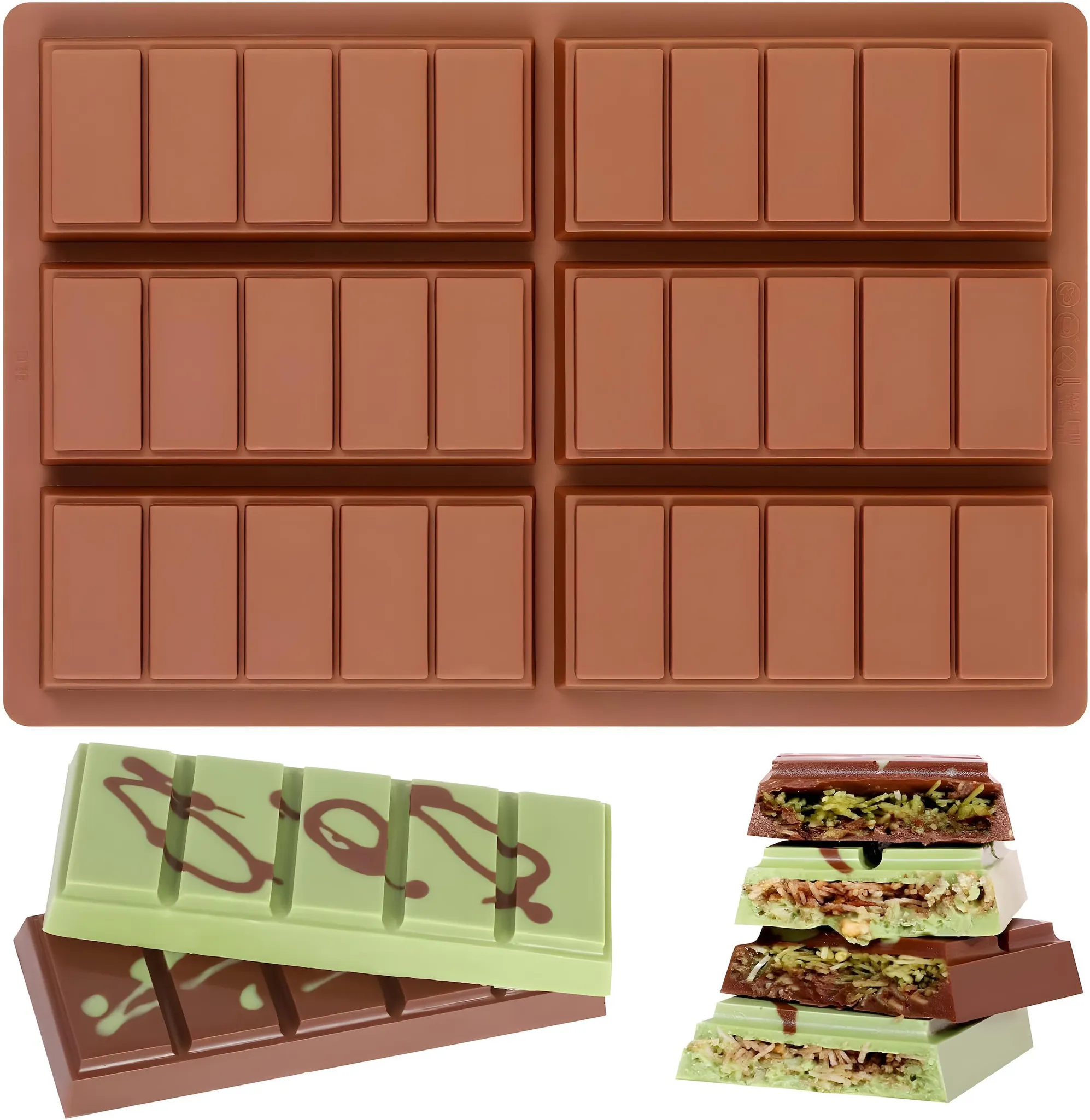 Schokoladenformen Silikon Set – 4 Stück, Dubai-Motive – Antihaft, Lebensmittelecht, Inkl. 3 Spatel