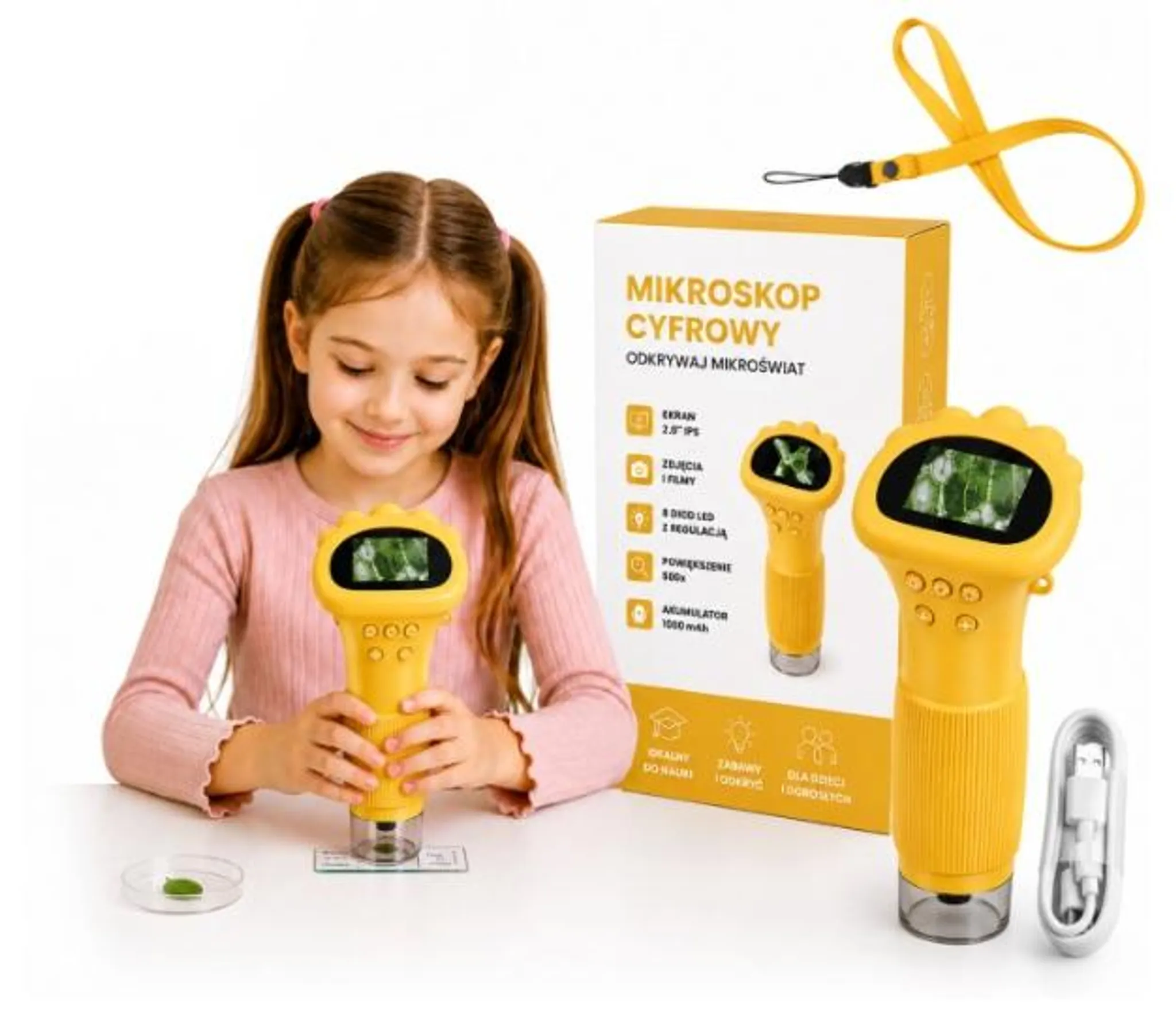 PYRODUM Digitales Mini-Mikroskop 60-120x Mit LED – Für Kinder & Erwachsene, Tragbar