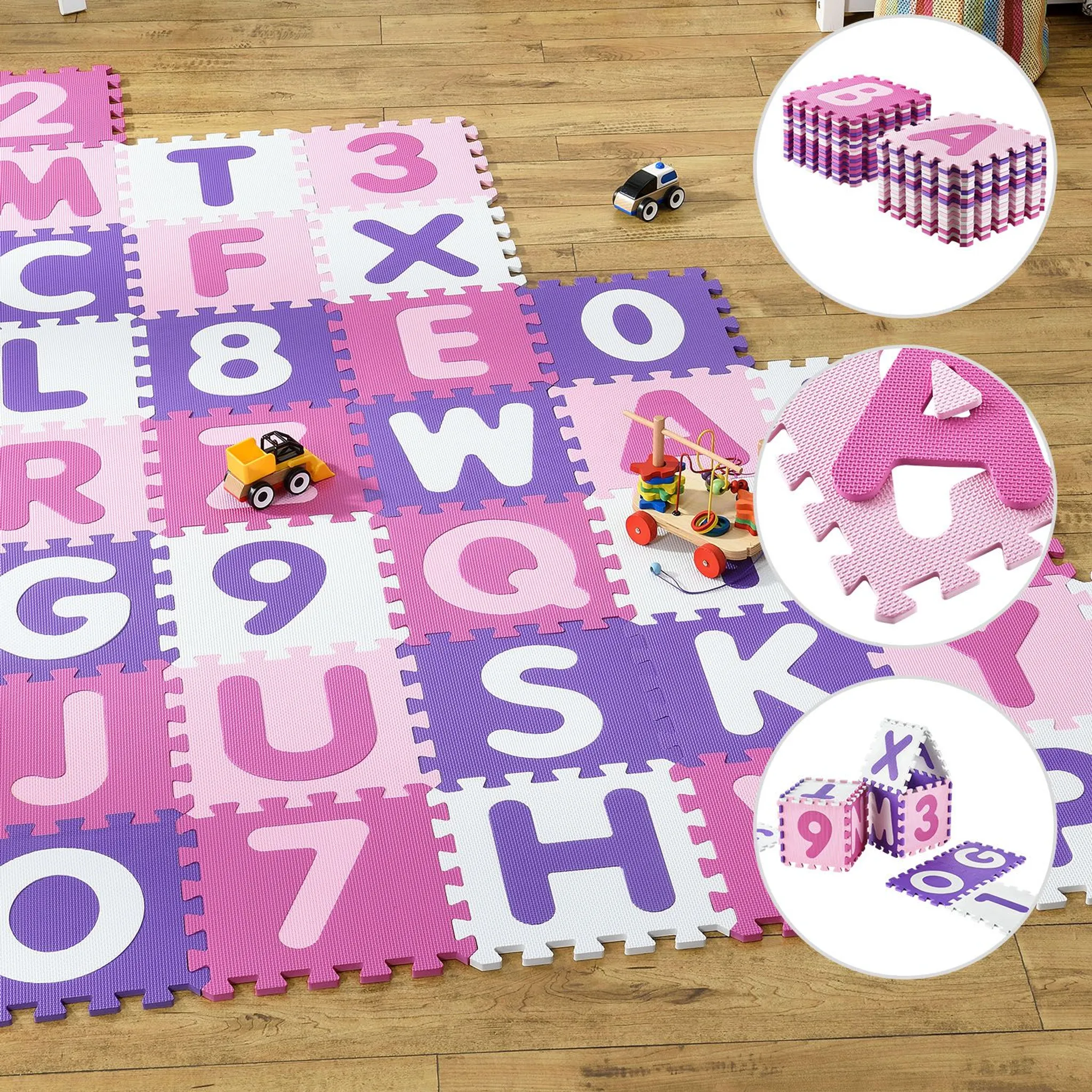 Spielteppich Puzzlematte Kinderteppich Matte Schutzmatte Kinderspielteppich Schaumstoffmatte ABC bunt Lernteppich Puzzleteppich Puzzle Zahlen und Buchstaben KIDIZ® Spielmatte 86 tlg 