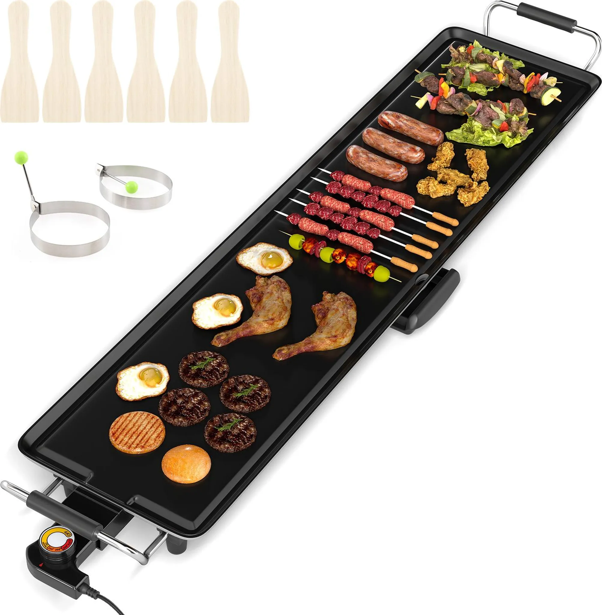 Nedis Teppanyaki Grill Elettrico Da Tavolo - Piastra XXL 90x23cm, 1800W, 5 Livelli Di Calore, Nero - Foto 6