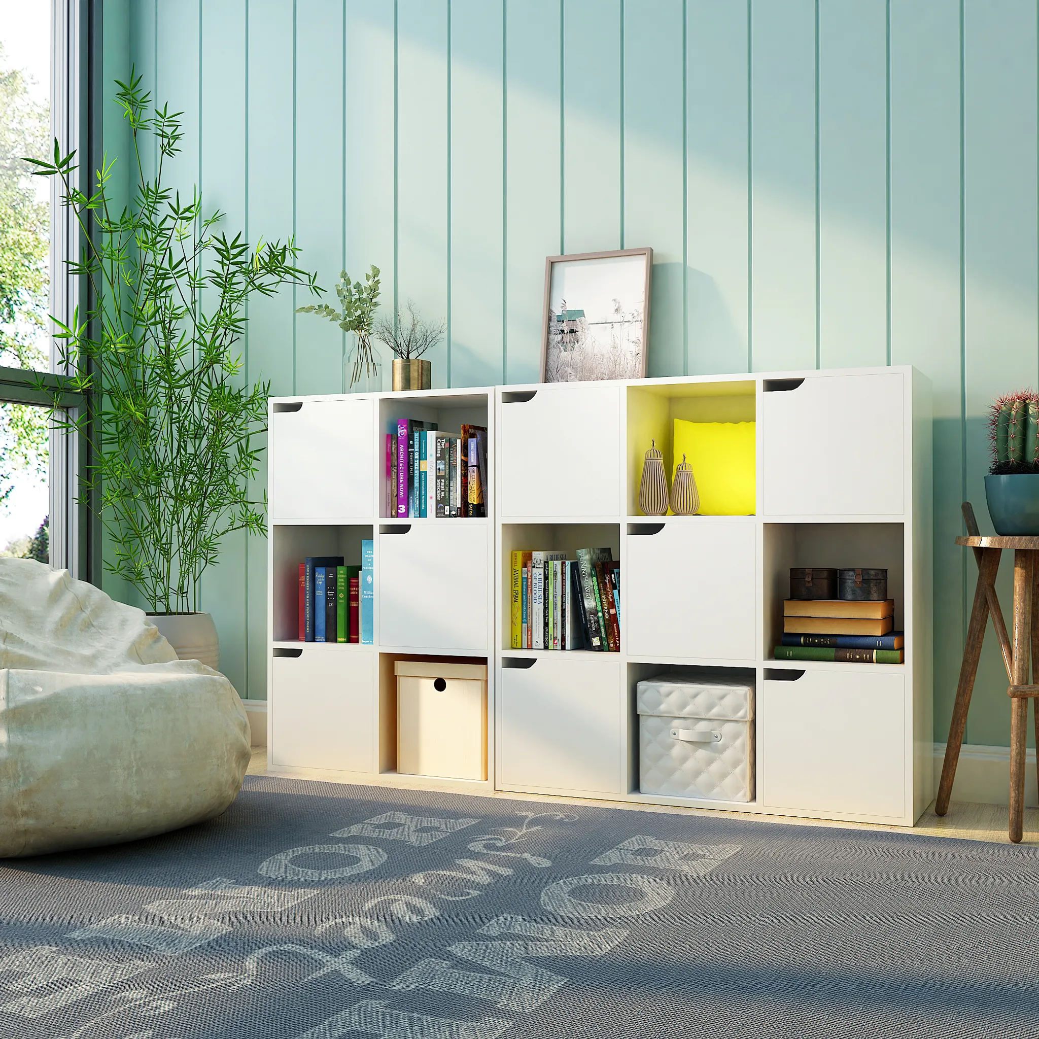 Bibliothèque à 2 Tiroirs Blanc 60x35x180 Cm Bois Massif OSLO - SALALIS