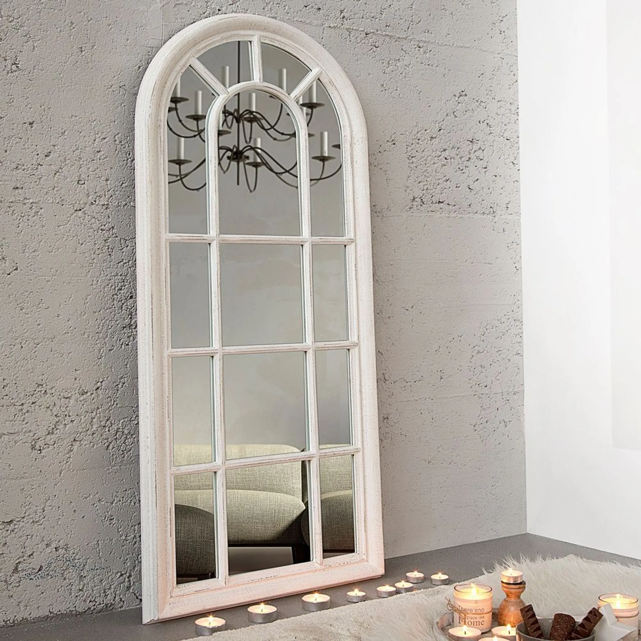 Antiker Wandspiegel Mit Kleeblattform - Weißer Holzrahmen, Shabby Chic