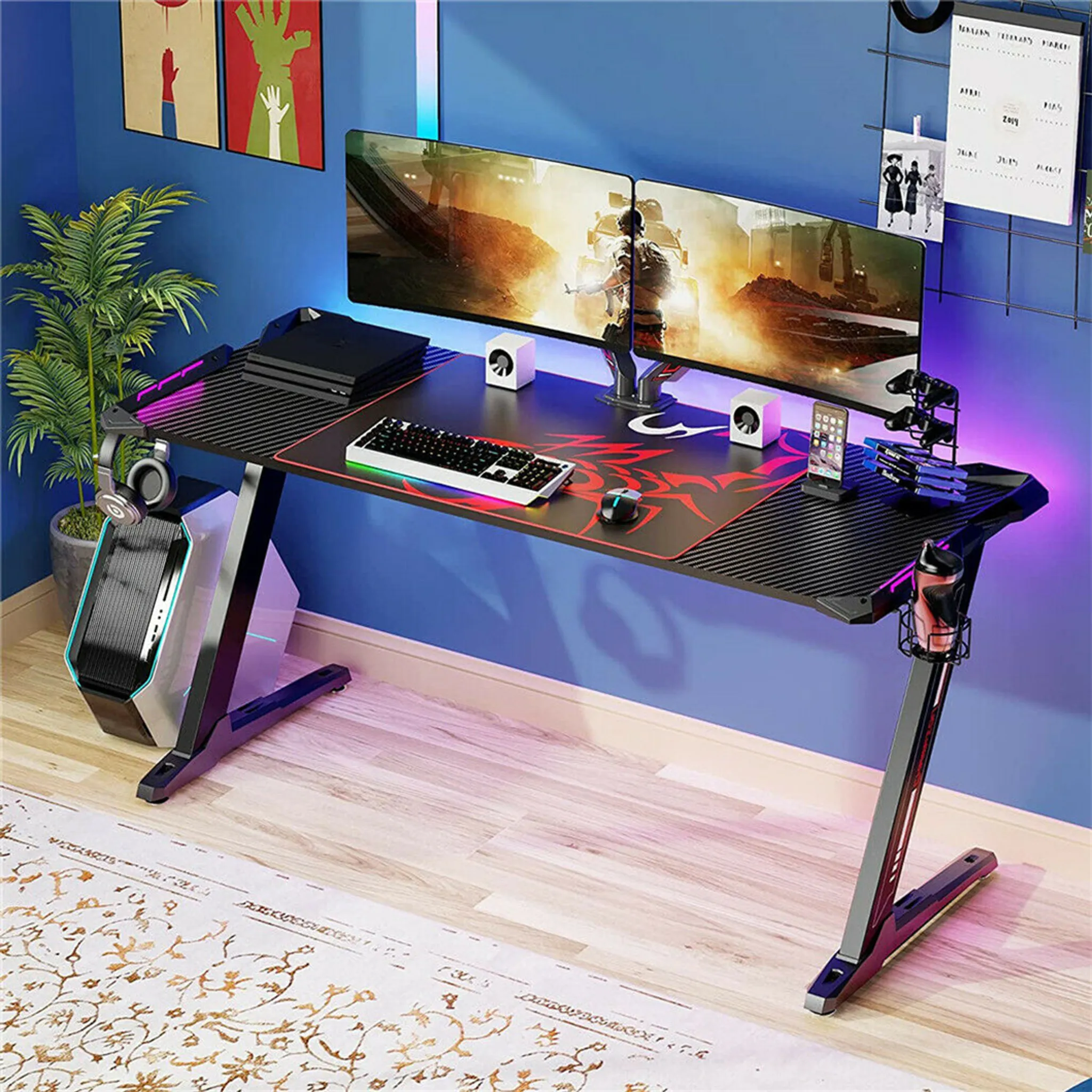 WISFOR 140cm Gaming Tisch mit RGB