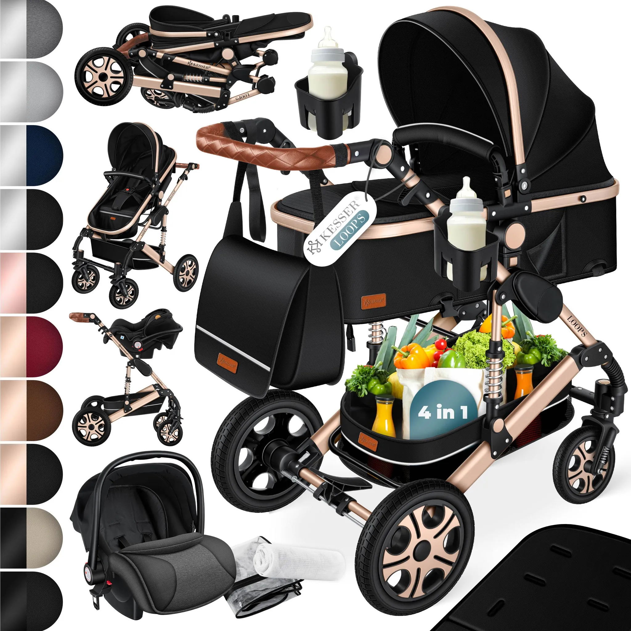 KESSER Loops Kinderwagen 4 in 1 mit Babyschale & Buggy