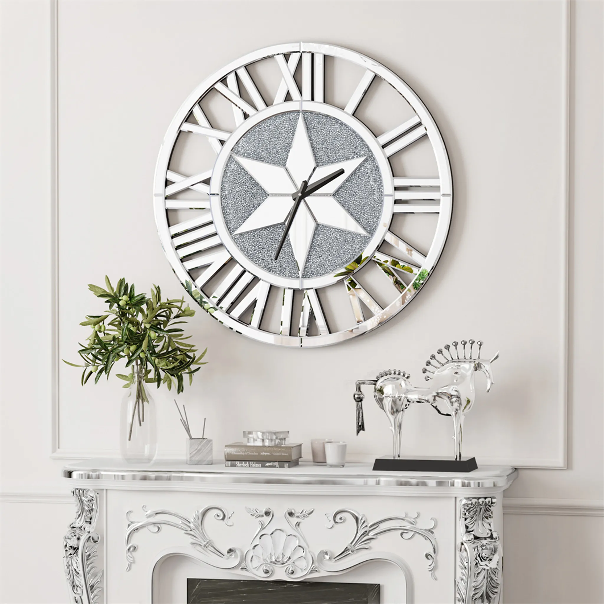 Orologio Da Parete Moderno Silenzioso 30 Cm: Quadrante Nero Con Numeri Argento 3D, Vetro, Per Soggiorno, Camera, Ufficio - 3
