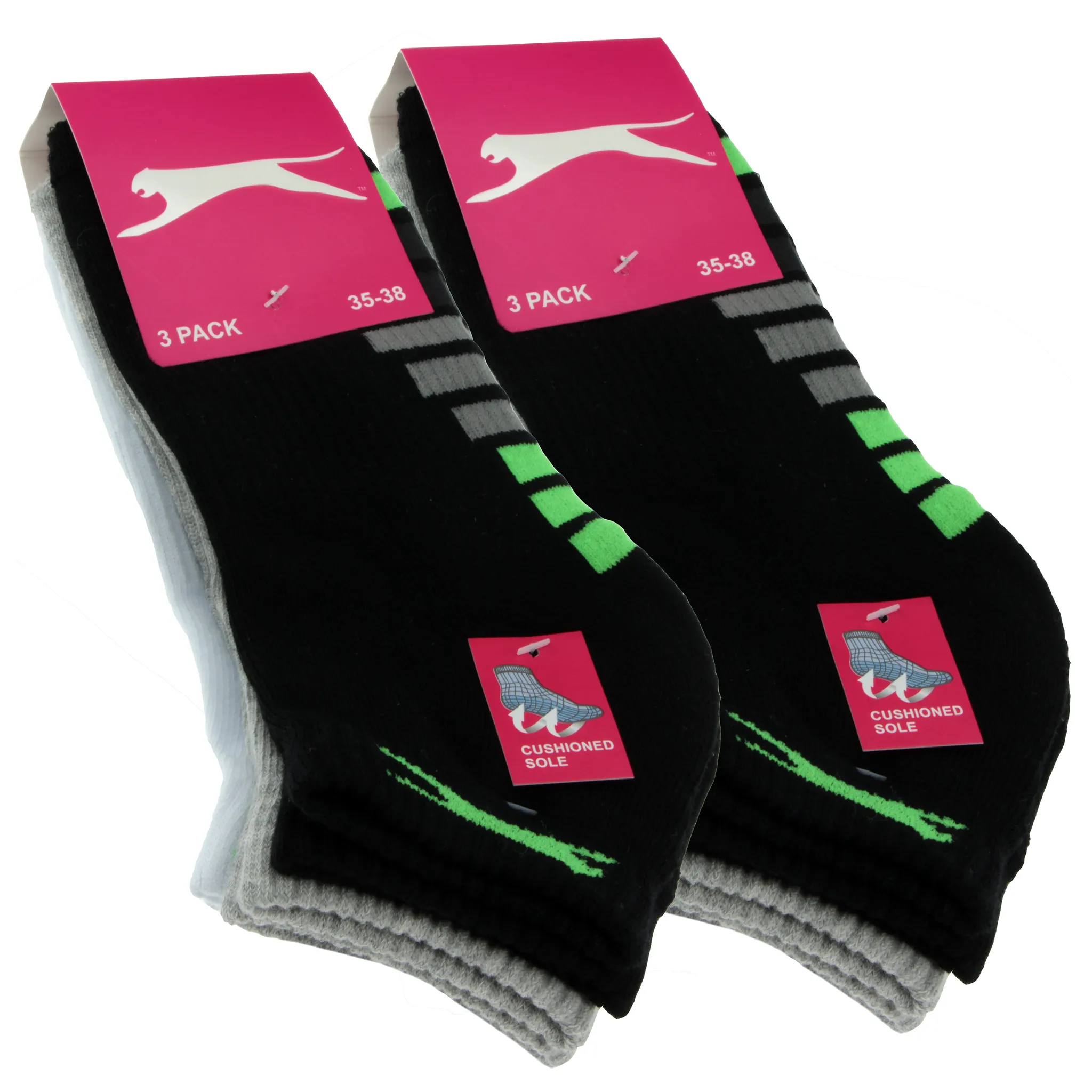 6 Paar Mehrfarbig35-38 Slazenger Frottee-Innensohle Baumwolle Damen Socken