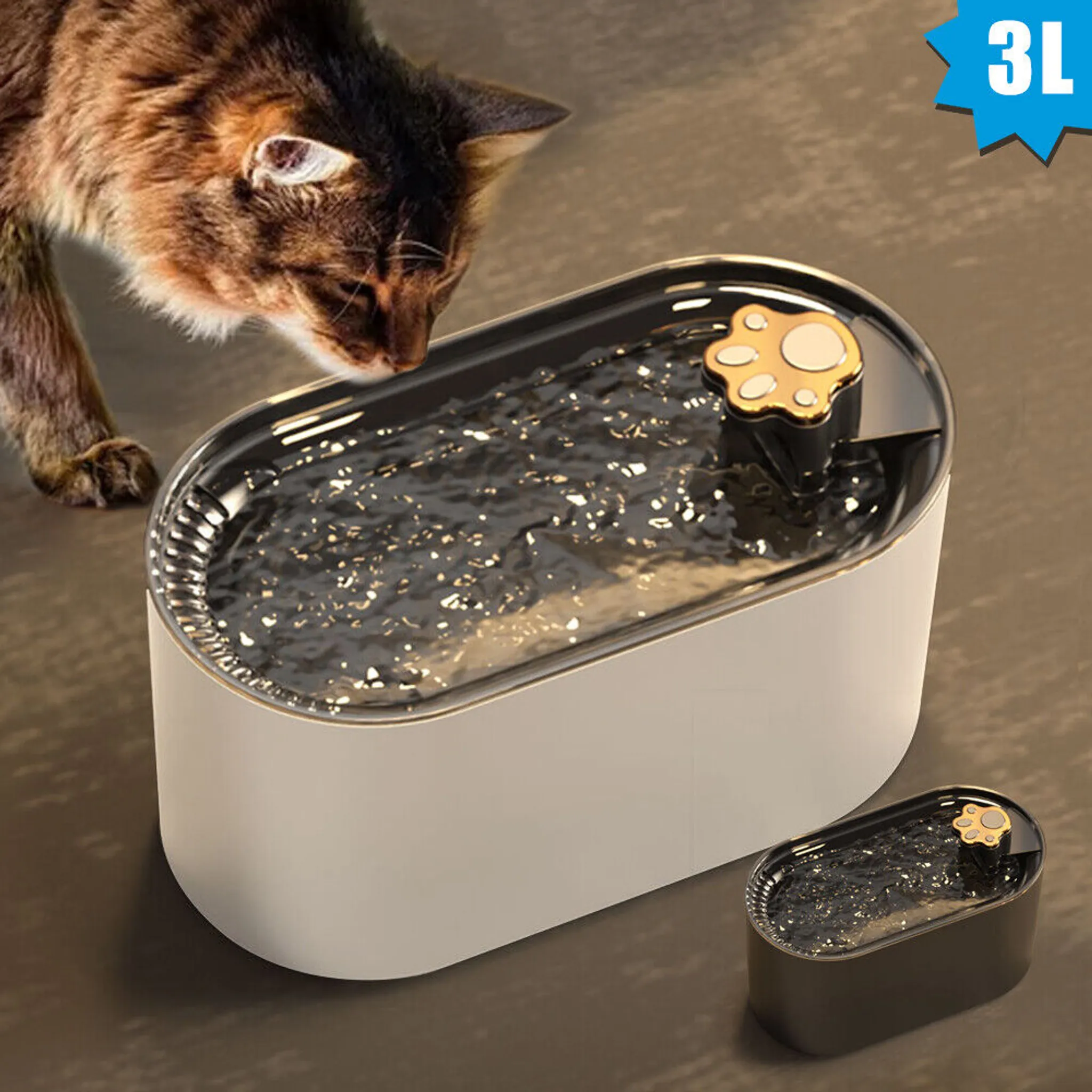 3.2 L Edelstahl Trinkbrunnen für Katze Katzenbrunnen mit Filter Wasser