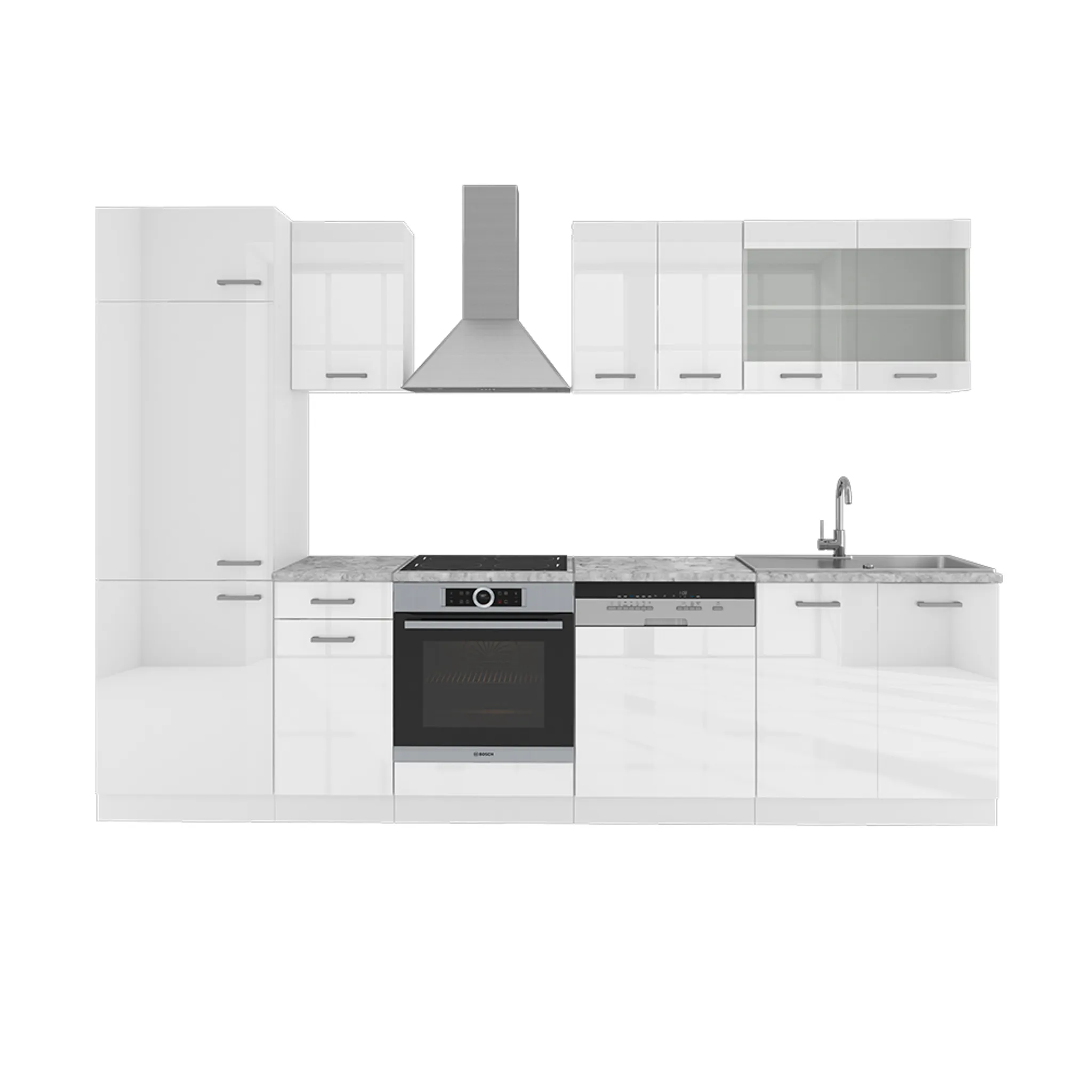 Vicco Küchenzeile R-Line, mit Arbeitsplatte, Weiß 300 Hochglanz/Weiß cm