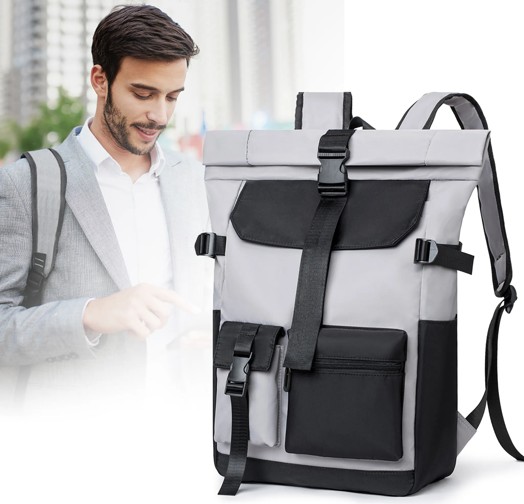 MoFut Rolltop Rucksack – Damen & Herren – Tagesrucksack Aus Polyester – Neu Und Stylisch!