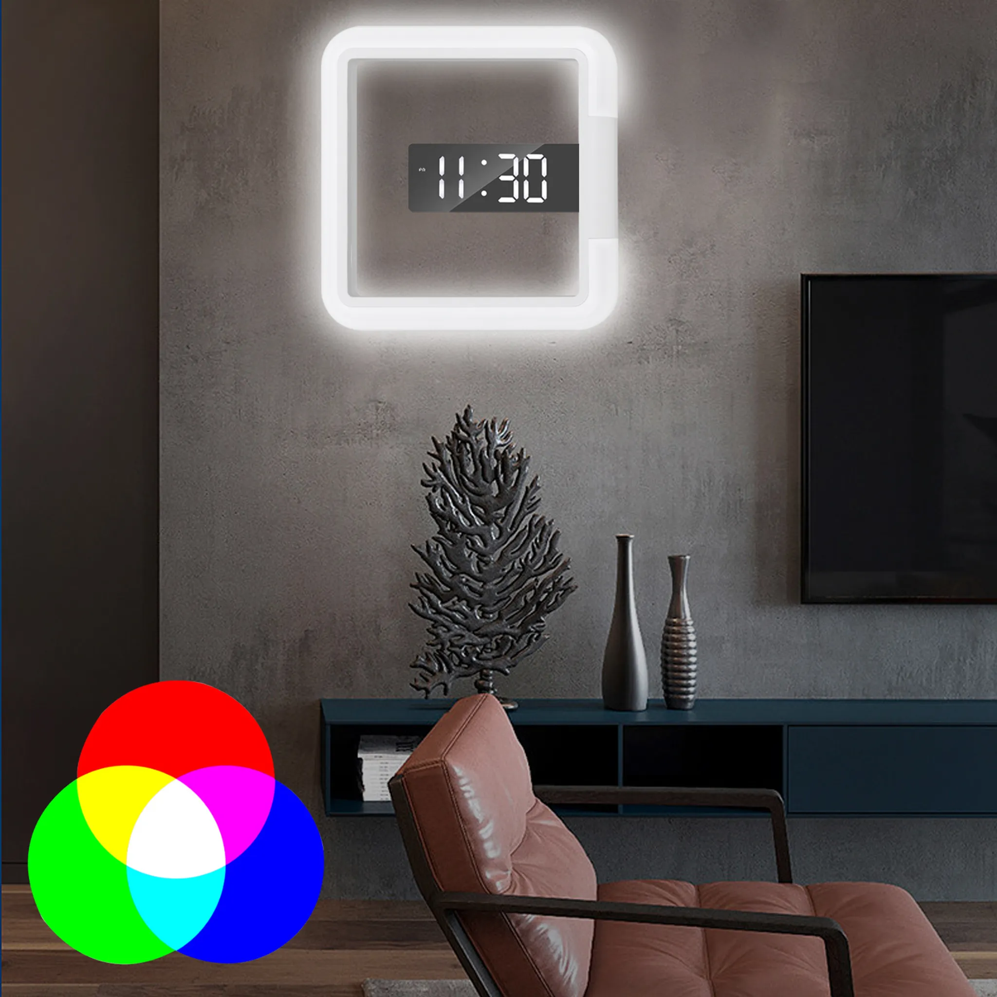 LED Digitale Wanduhr 7 Farbe RGB-Licht Wecker