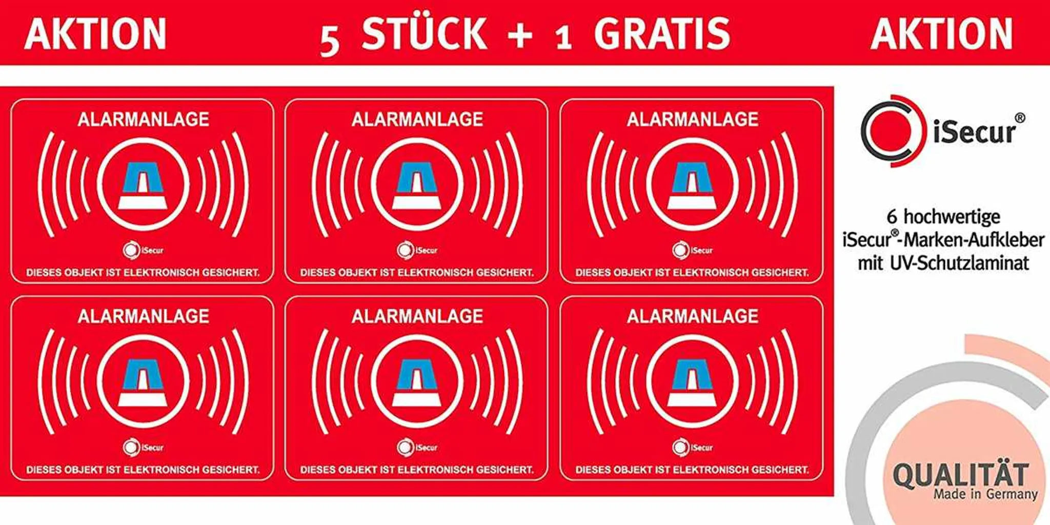 Aufkleber Alarmgesichert 7,6 x 5 cm 10 Stück Alarmanlage Aufklebers Selbstklebend Alarm Aufkleber Wasserdicht Einbruchschutz Sticker für Auto Wohnmobil