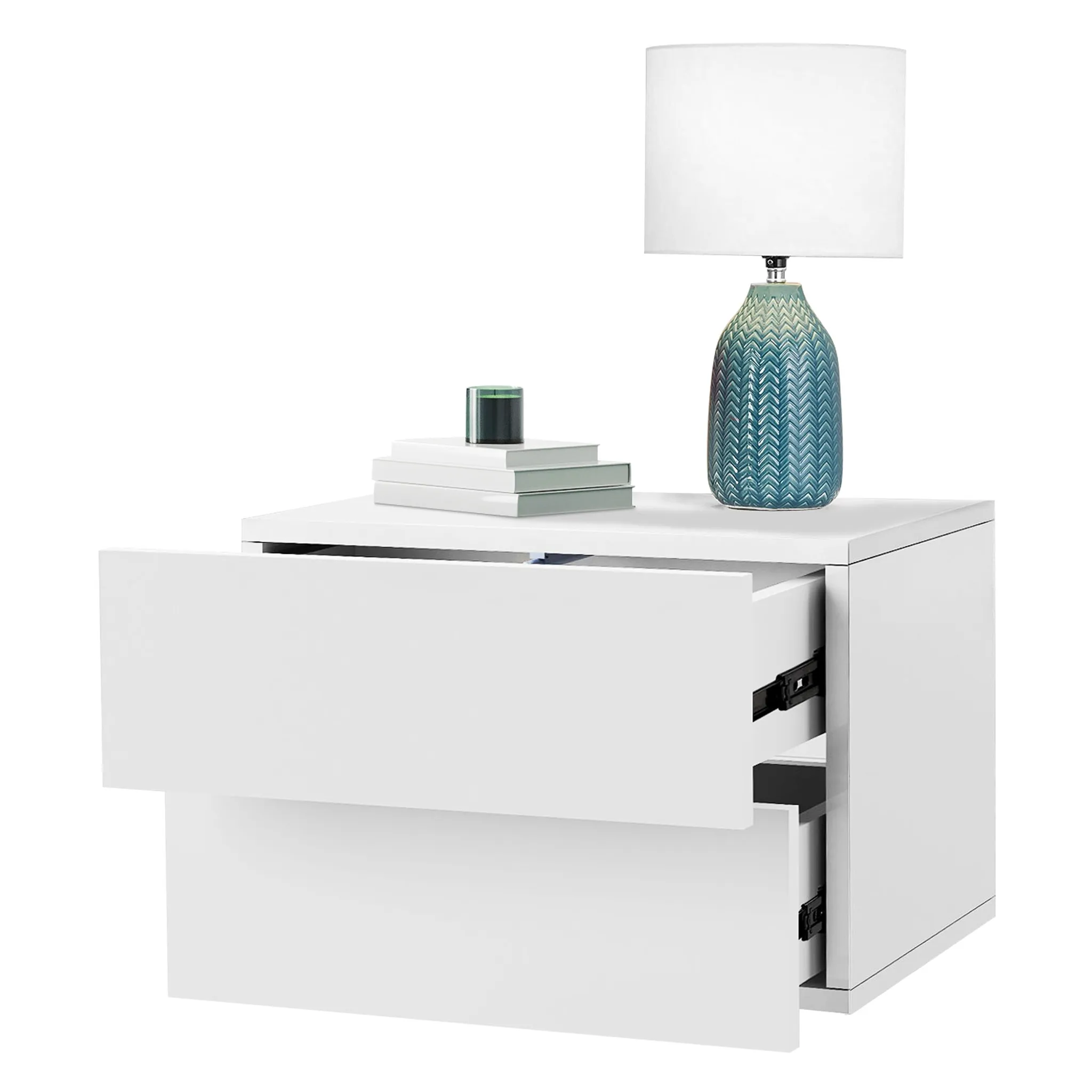 ML-Design Nachttisch hängend mit 2 Schubladen, 42x29x30 cm, Weiß matt,  Holzwerkstoff Nachtschrank Kommode Wandschrank Nachtkonsole Wandregal
