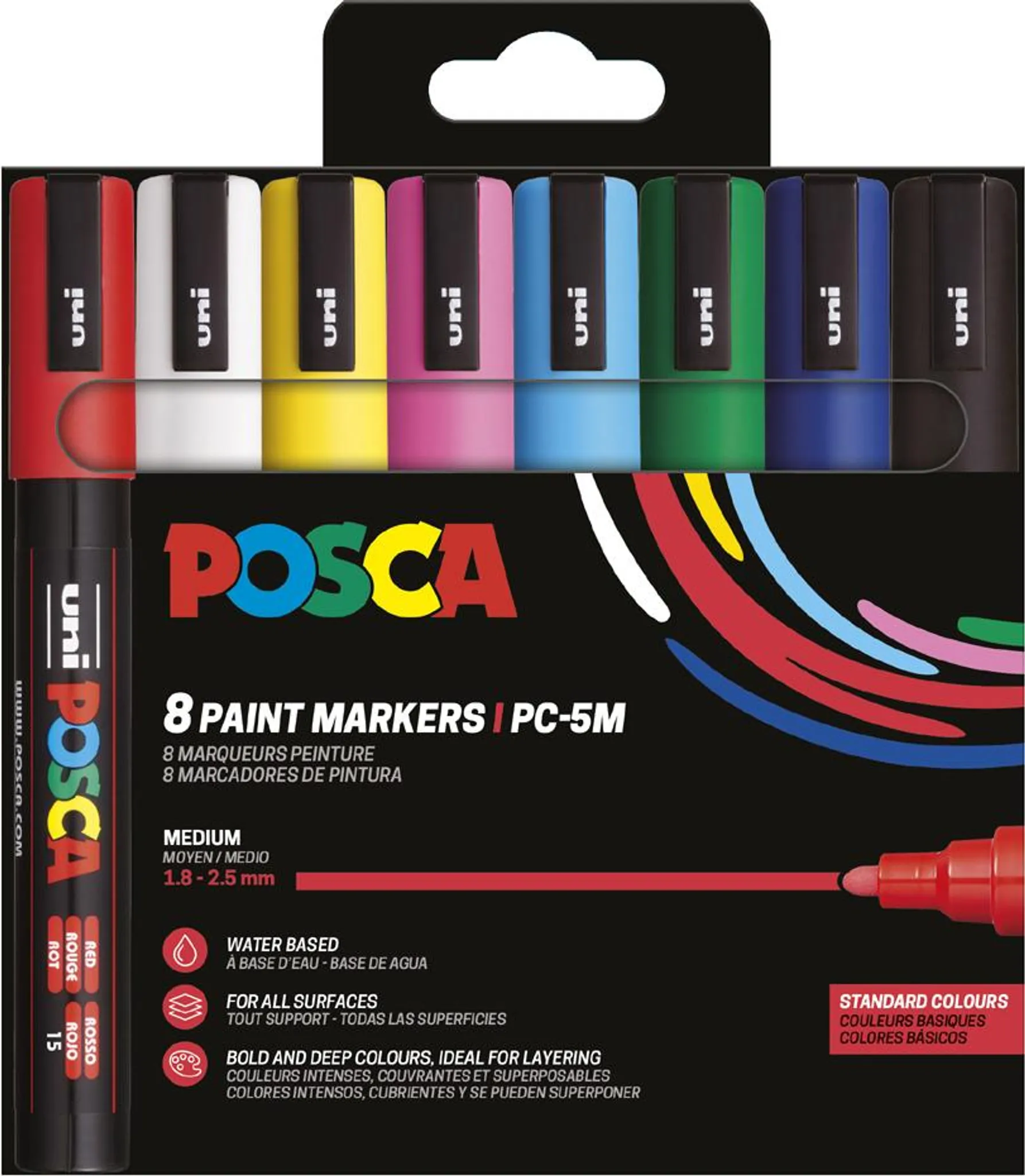Pennarelli POSCA PC-5M - Set Da 16 Colori, Punta Conica Media 1,8-2,5 Mm, Per Pittura E Disegno Su Varie Superfici, Basic - 5