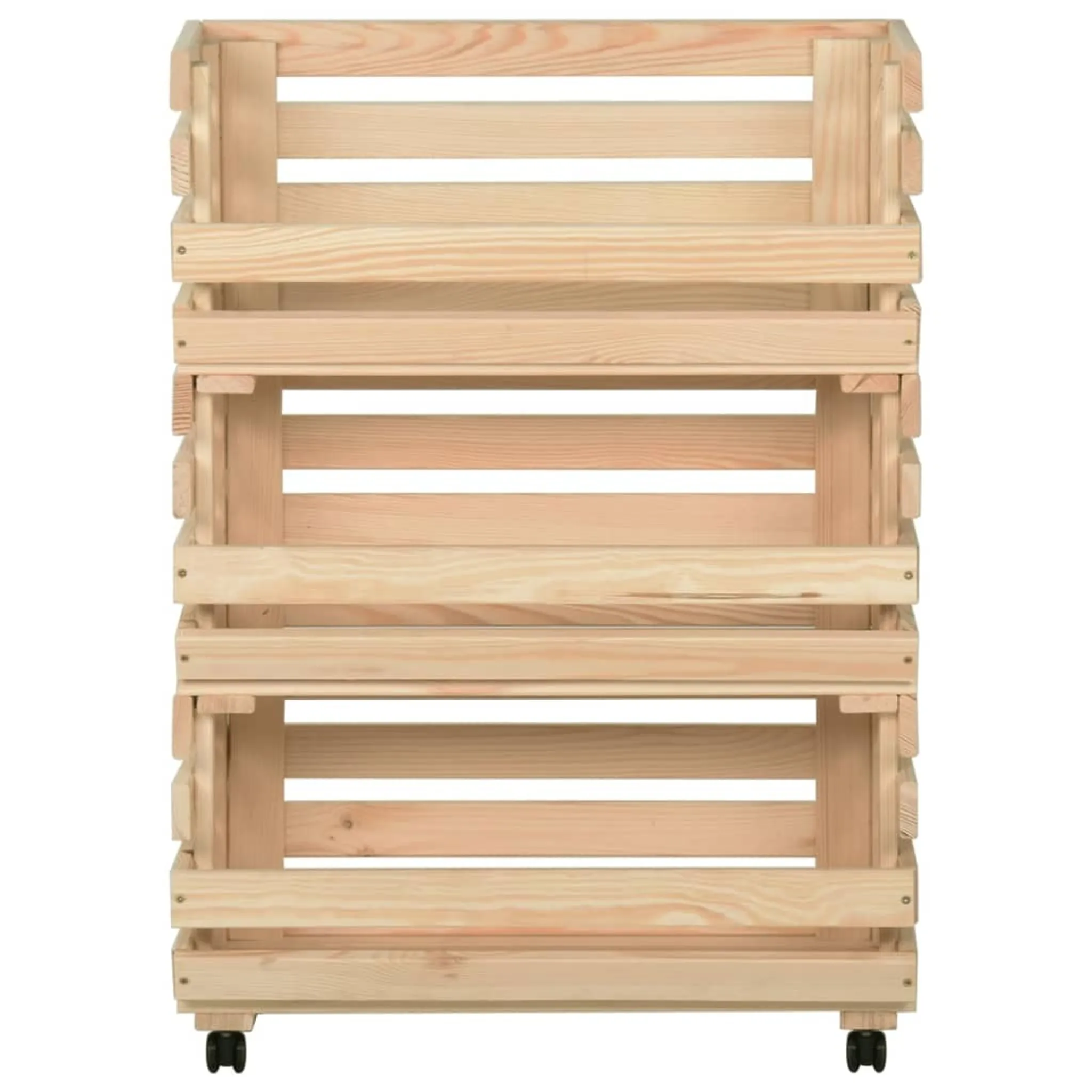 Chariot De Cuisine En Pin Massif 77x30x80cm - 3 étagères, Roulettes, Pour Rangement Légumes Et Fruits