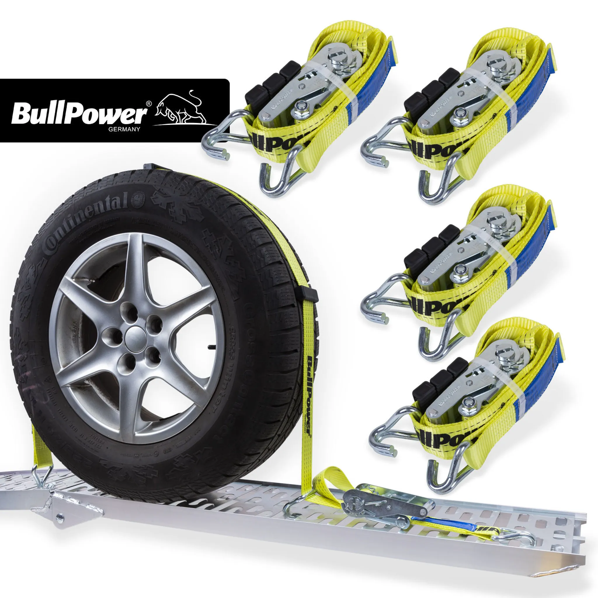 4x BullPower Spanngurte AZG203 - Autotransport PKW Zurrgurte Reifengurte  Transportsicherungen