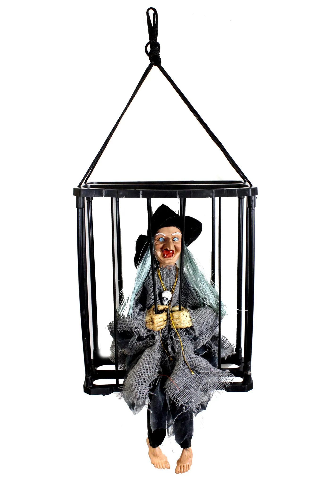 Sitzende Hexe in Käfig mit Sound, blinkenden