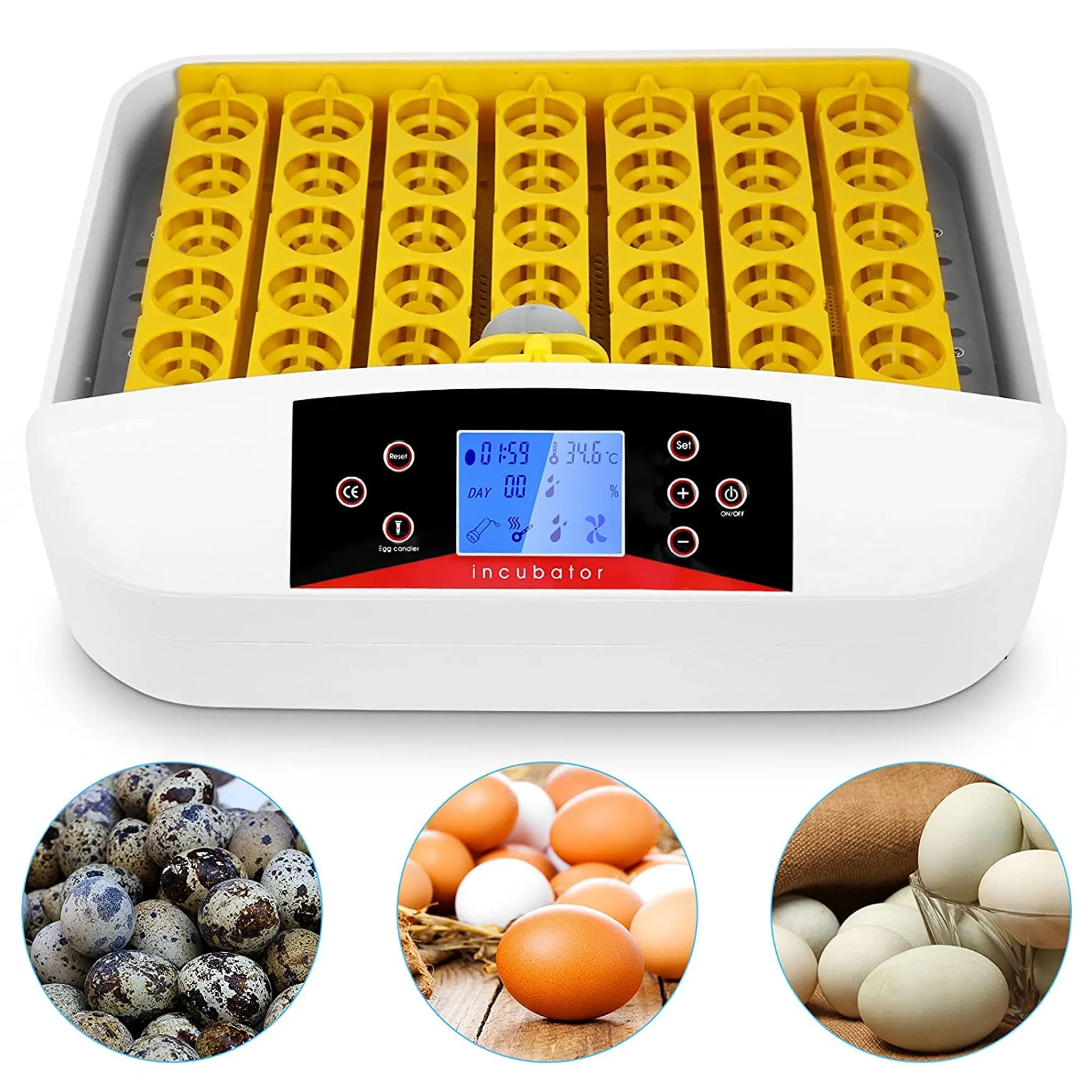 EU Chacerls Vollautomatischer Eierinkubator mit LED-Kerze und automatischer digitaler Geflügelbrütmaschine Eierinkubator 