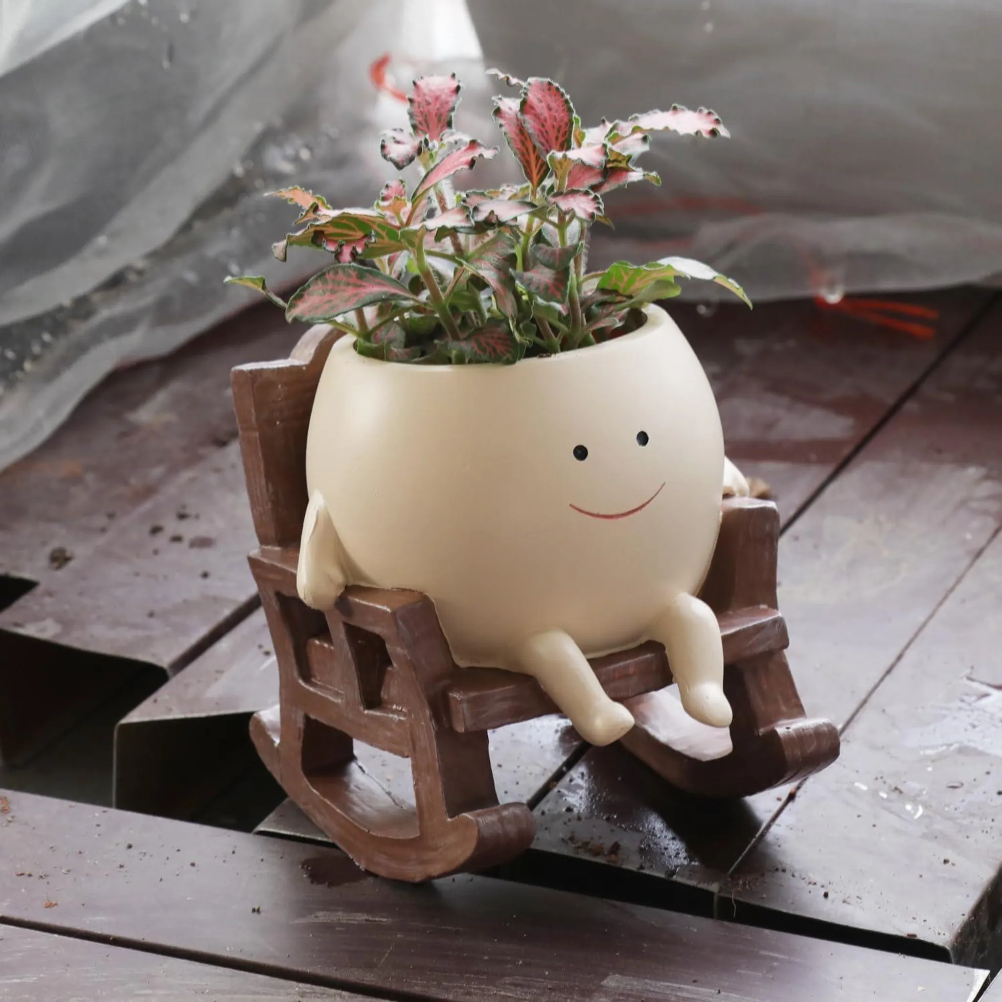 Sedia/altalena sorriso viso fioriera vaso resina appeso carino testa fioriere creativo dondolo succulente vaso di fiori giardino pianta contenore  15