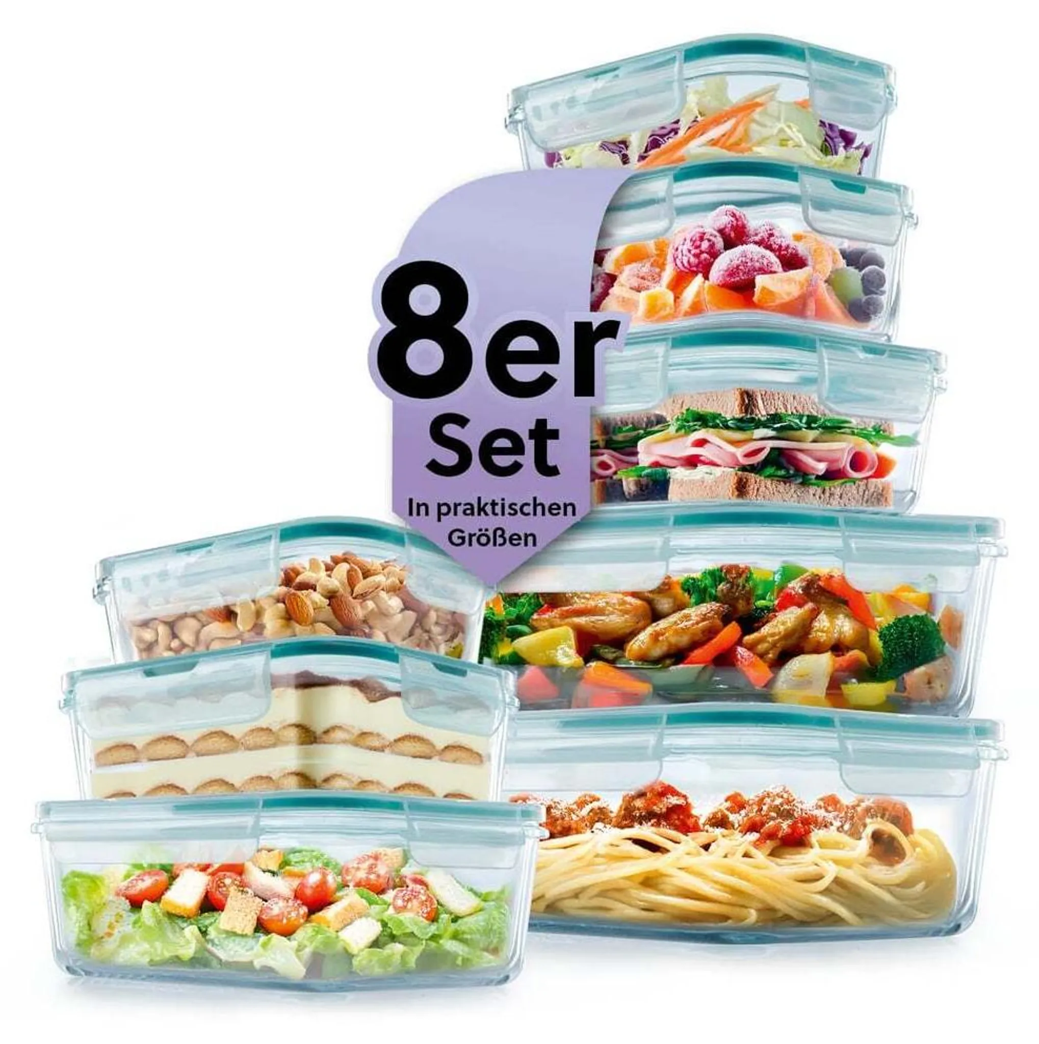Set di 4 contenitori in plastica da Cucina, Dispenser per Alimenti secchi, 2 ,4 l, con Coperchio ermetico, Ideale per Cereali, Riso, Pasta e Molto Altro Ancora