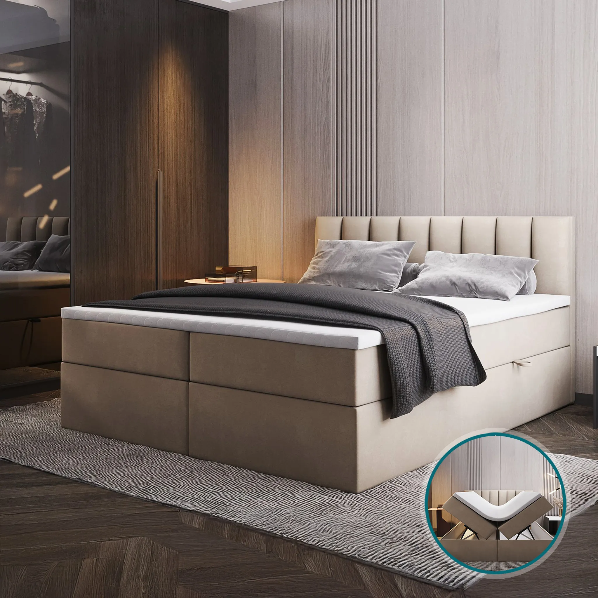 Doluna Premium Boxspringbett Perris 200x200 Cm – Made In Germany Mit Tonnen-Taschenfederkern, Topper & All-Inclusive Lieferung