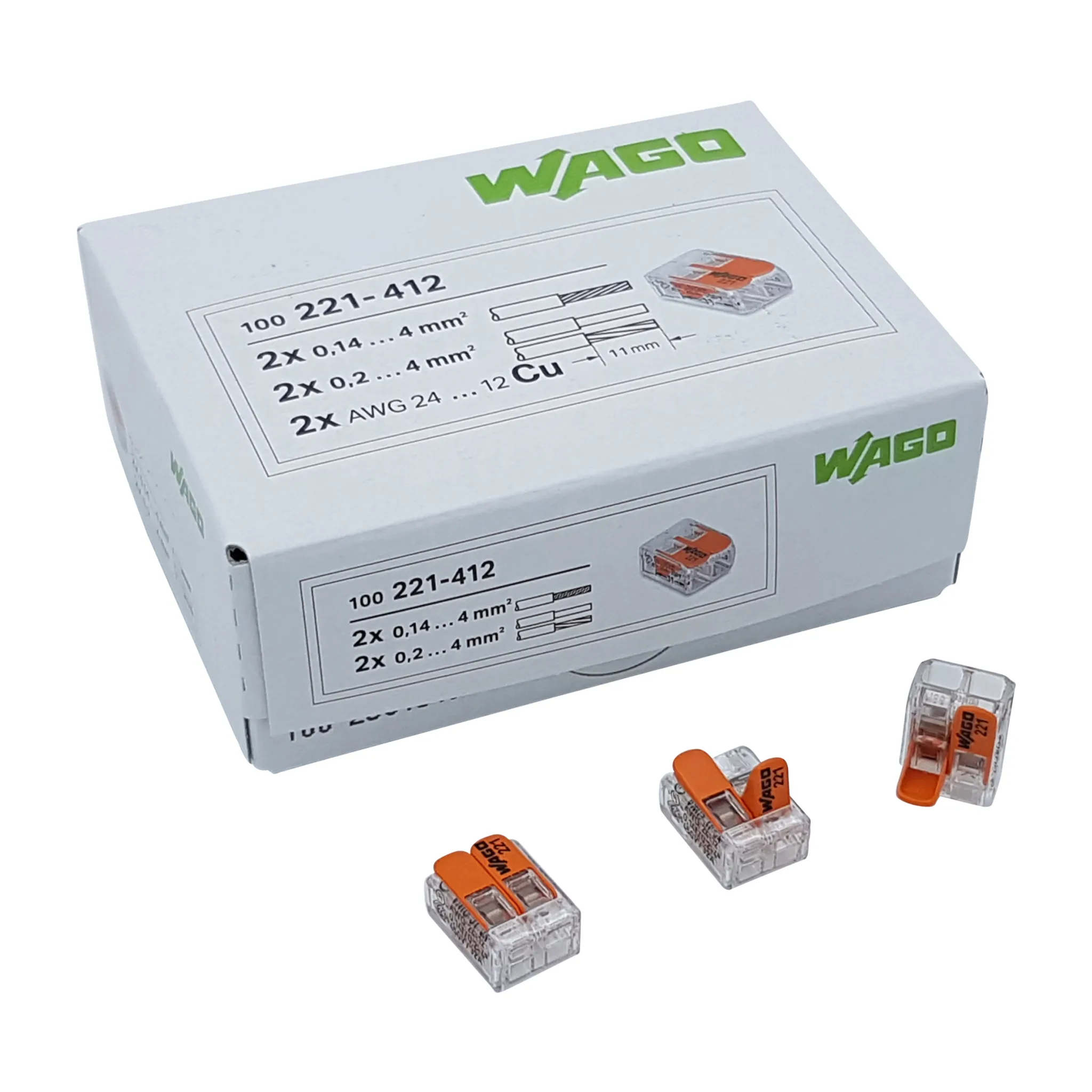 221-412 Wago Compact Verbindungsklemme 2-polig für alle Leitungsarten, 0,75  €