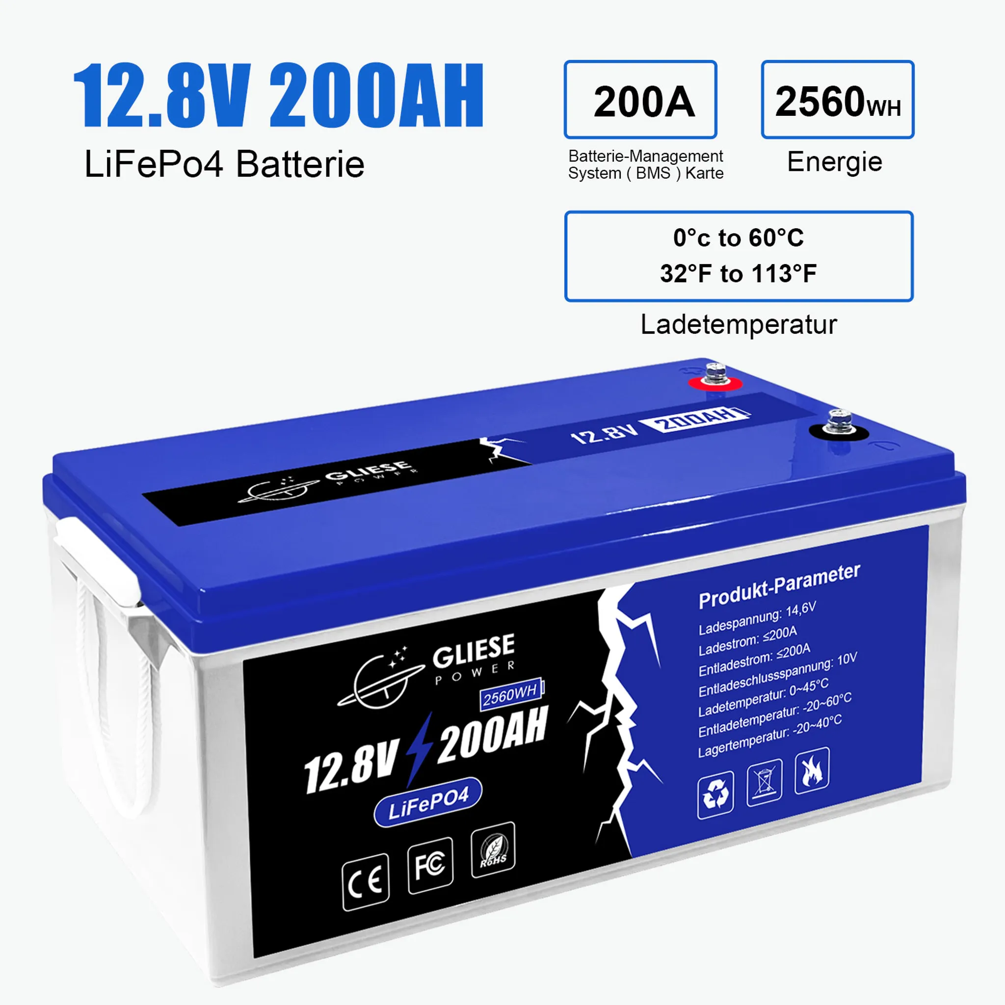 Solarbatterie 12V 200Ah Lithium Batterie,Max.