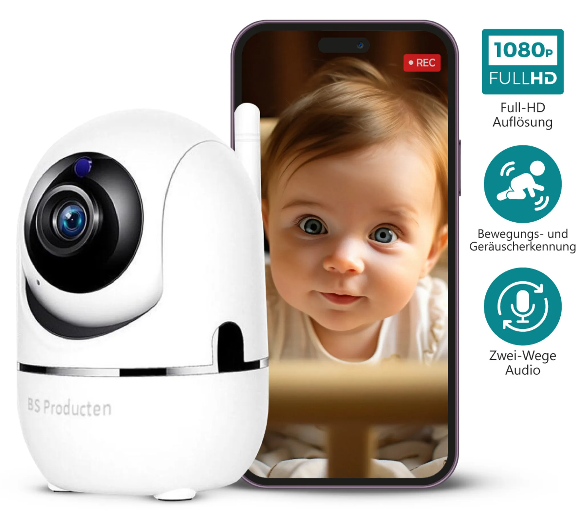 BOIFUN Smart 2K 5 Zoll Babyphone mit Kamera PTZ Drahtlose LCD Monitor  Temperatur