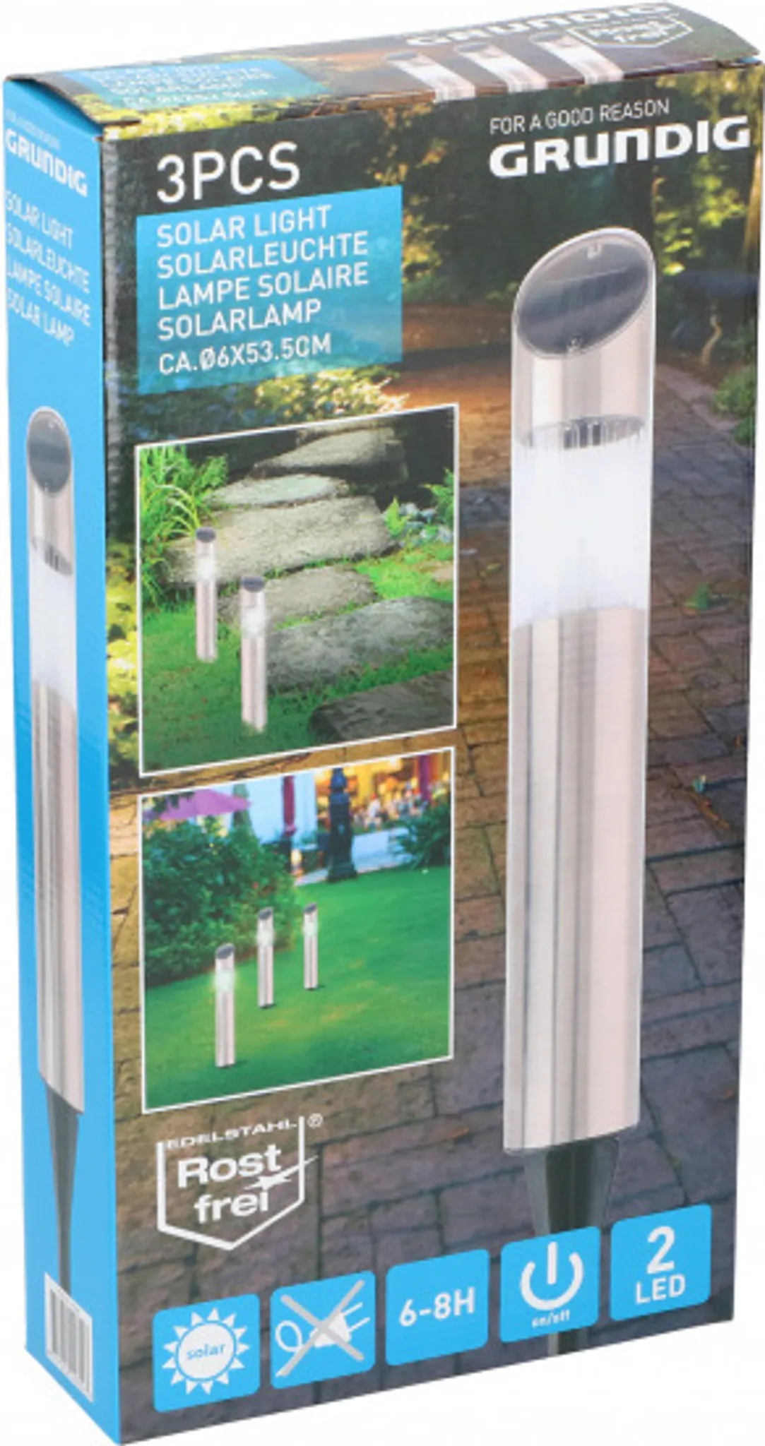 Grundig Solar Gartenleuchten Set – 10 Stück, Edelstahl, IP44 Wasserdicht, 6-8 Stunden Leuchtdauer