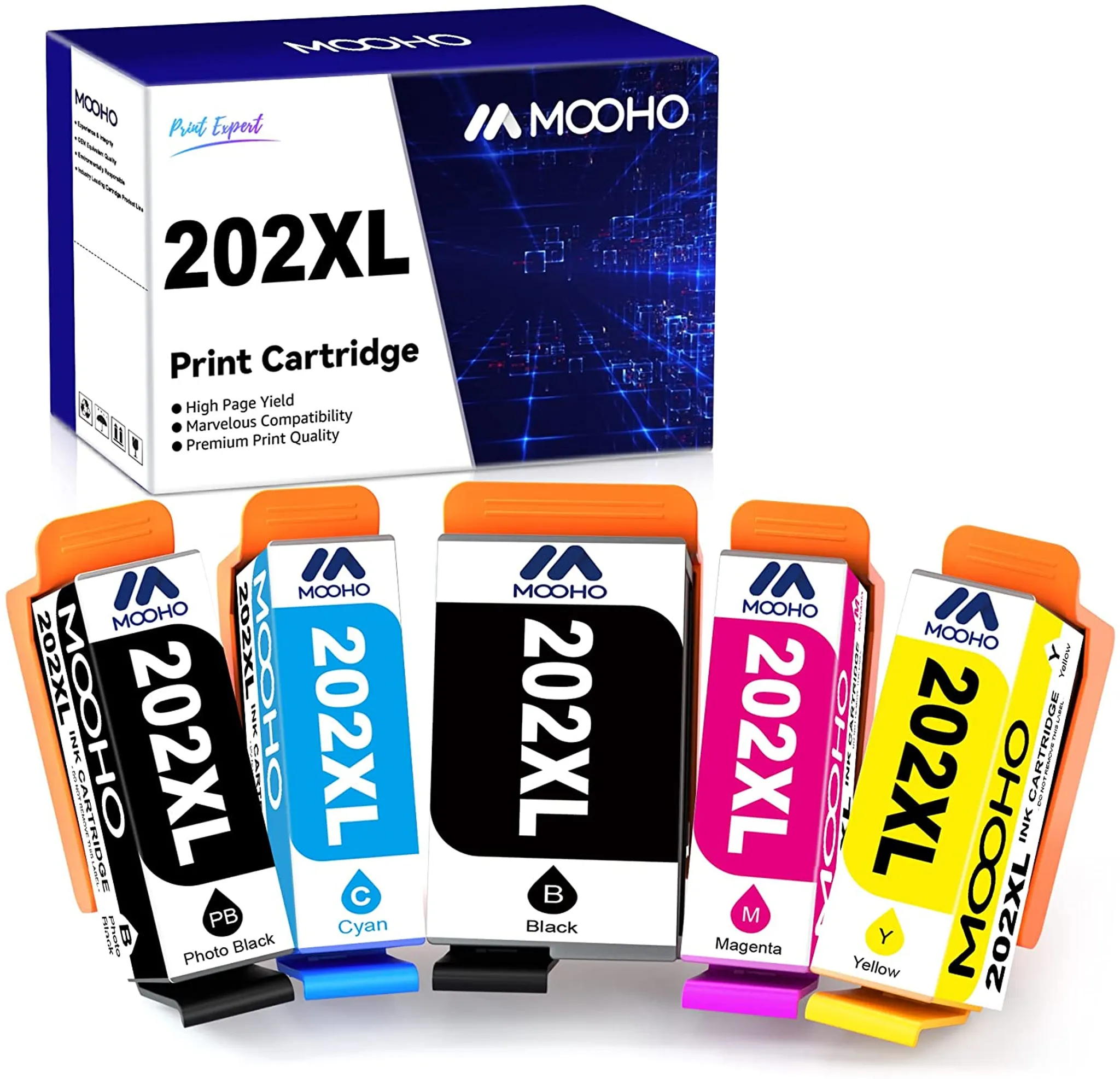 MOOHO Cartouche d'encre Epson 202 XL 202XL pack de 5 compatible