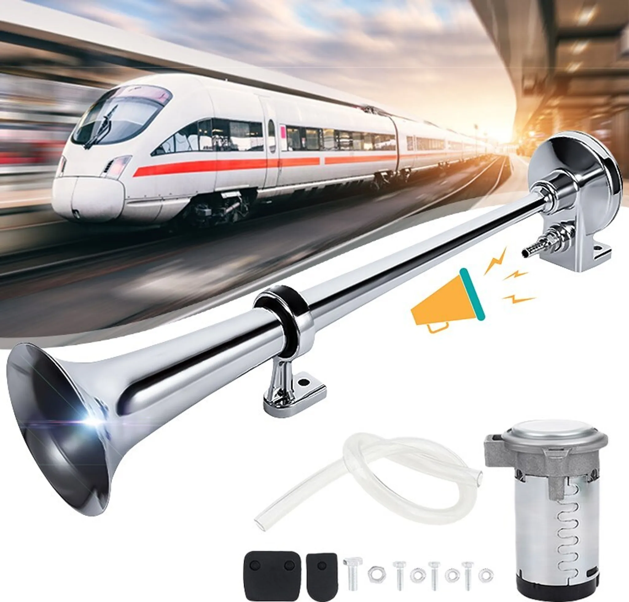 150DB 12V Fanfare Hupe Druckluft Horn Nebelhorn Chrom Mit Kompressor