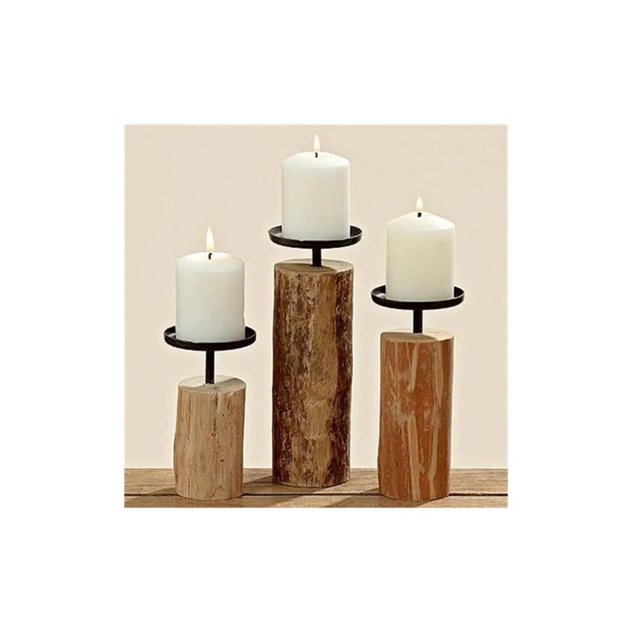 Kerzenleuchter Tempe Set 3er Holz rustikal