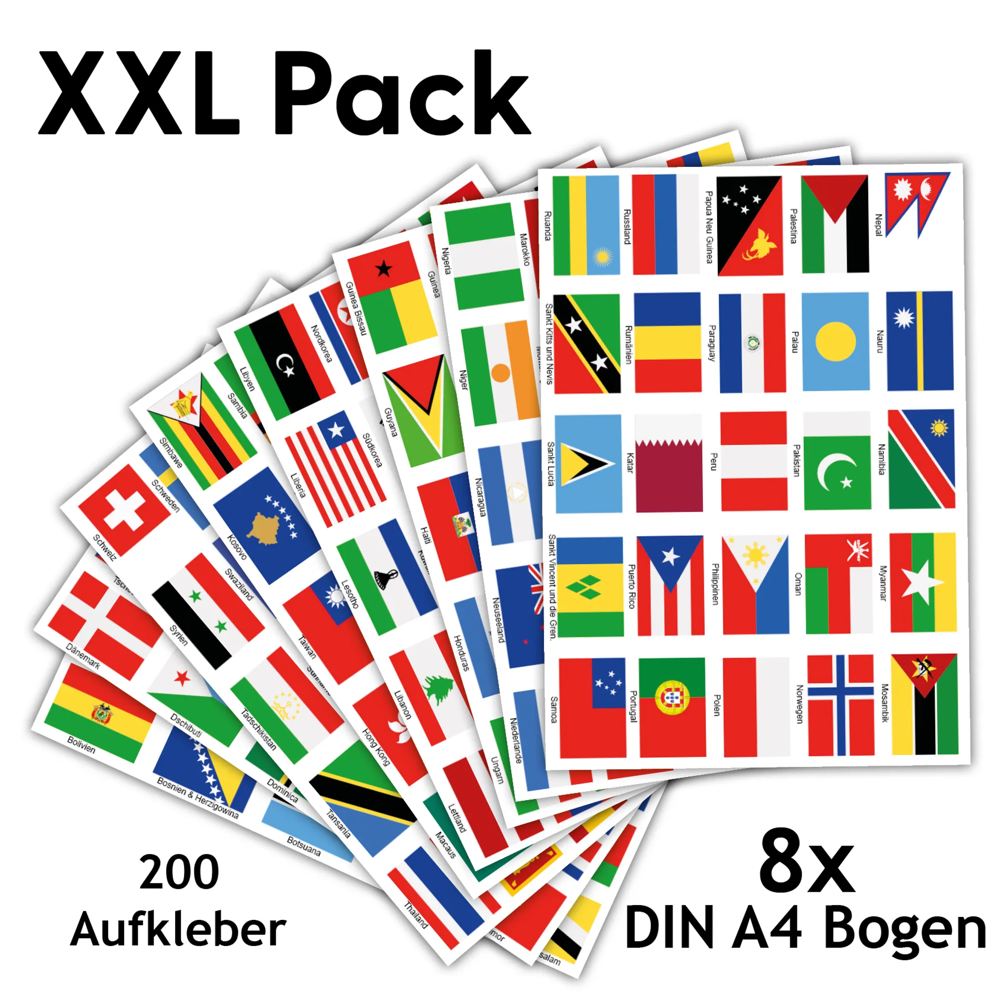 200 Länderfahnen Flaggen Aufkleber Set XXL