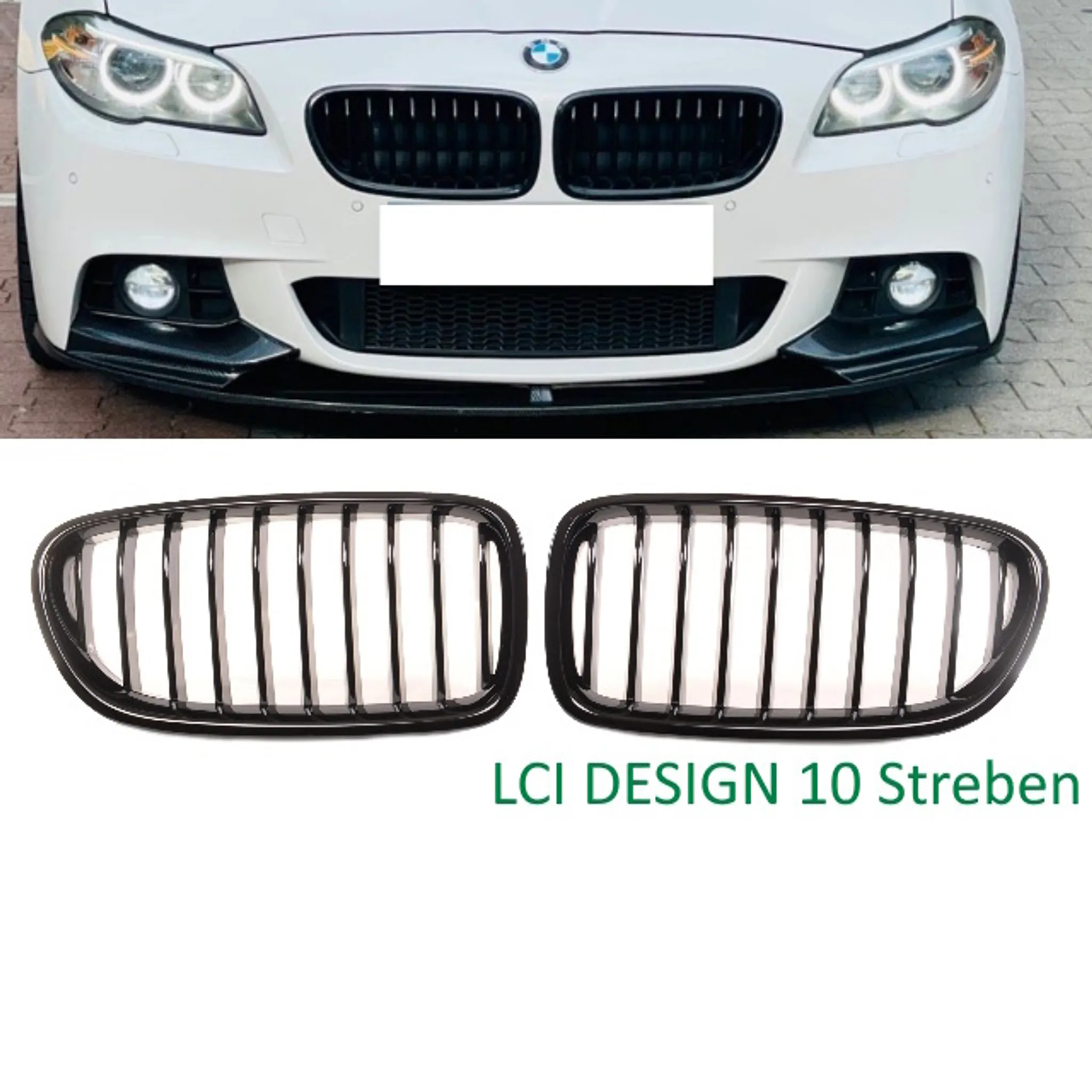 SET Kühlergrill Grill Schwarz Glanz Chrom Doppelsteg passend für BMW 5er F10  F11 auch M M5