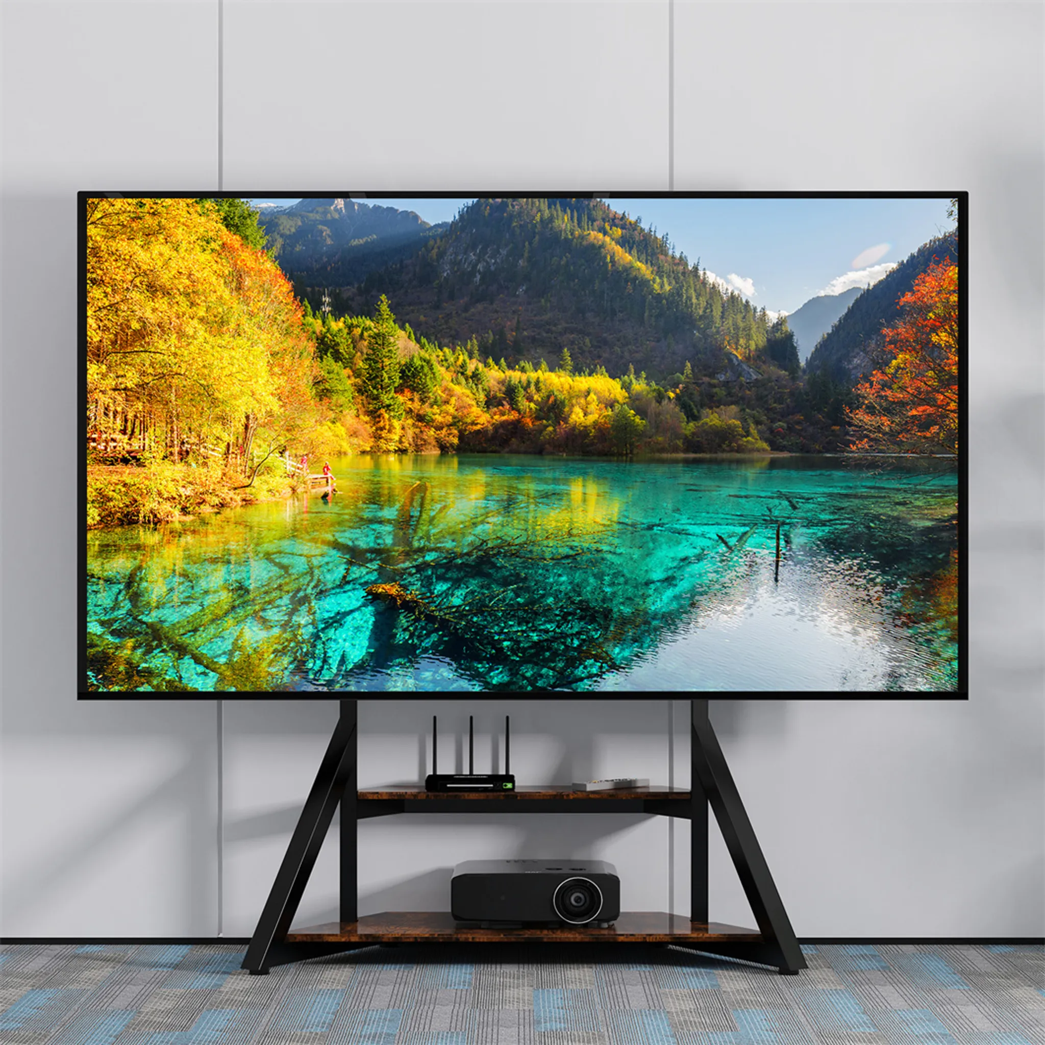 FITUEYES Supporto TV A Pavimento In Legno Per TV 32-70 Pollici, Mobile TV Girevole Con Base In MDF, VESA 600x400mm, 40kg