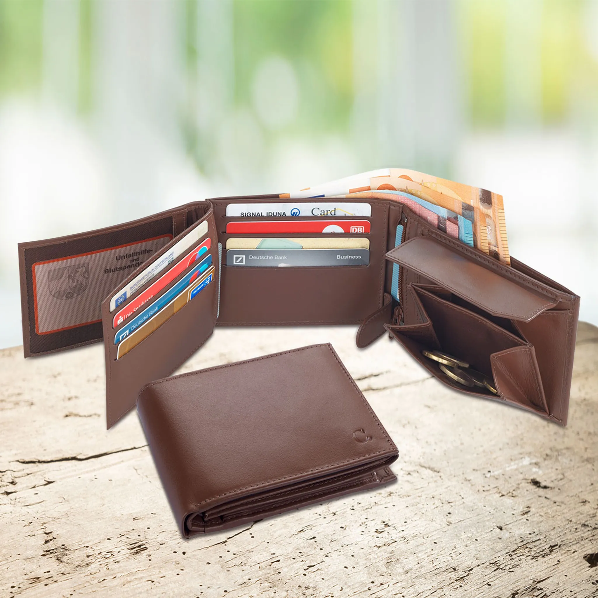 Kombi-Geldbörse aus Leder, braun Portemonnaie