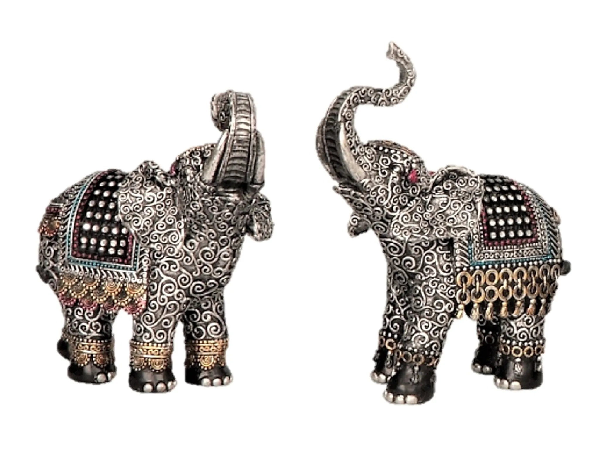 2 Elefanten Dekofiguren asiatische Tierfiguren je 16 cm