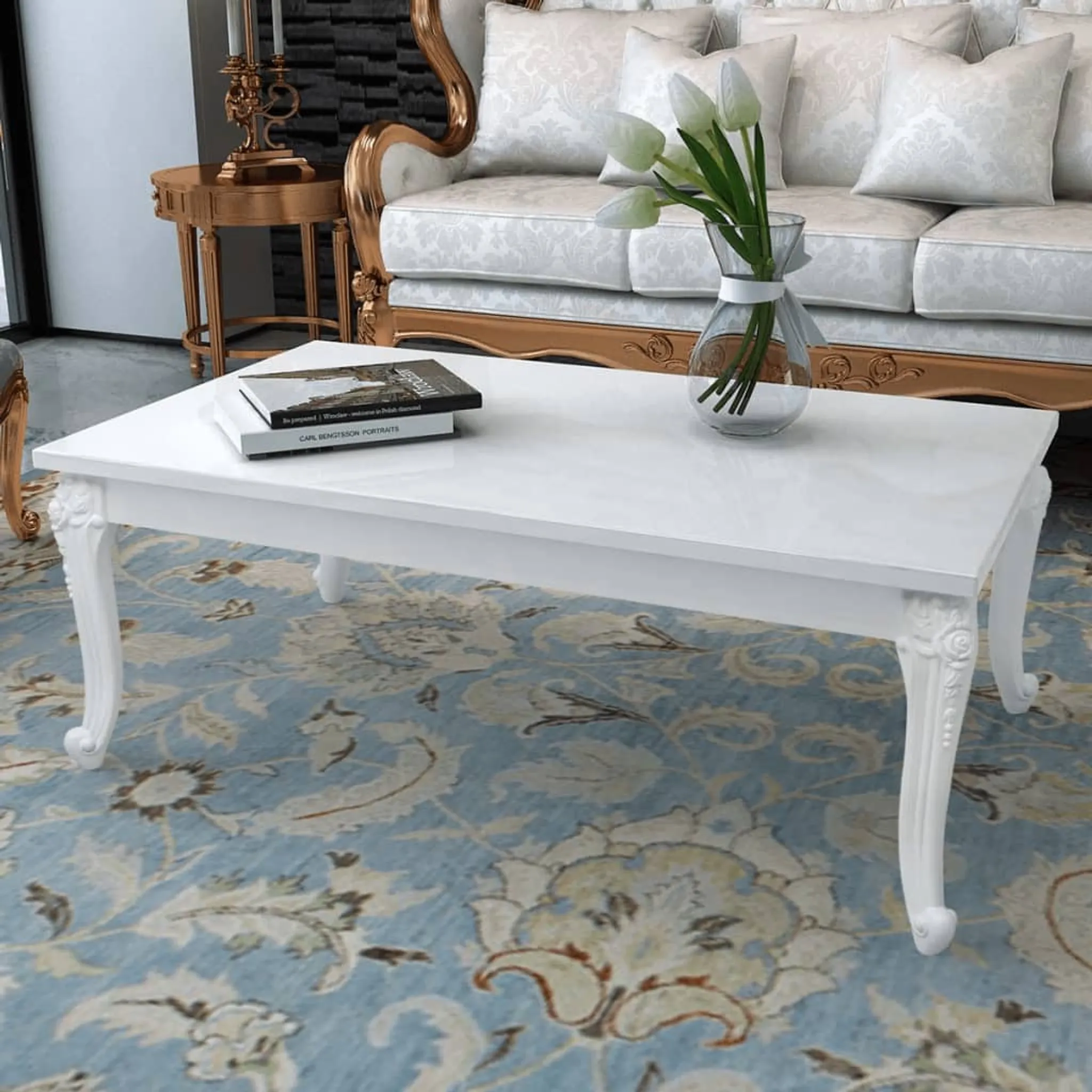 Couchtisch Weiß Hochglanz 115 x 65 cm Tisch Wohnzimmertisch Sofatisch –  moebelidee