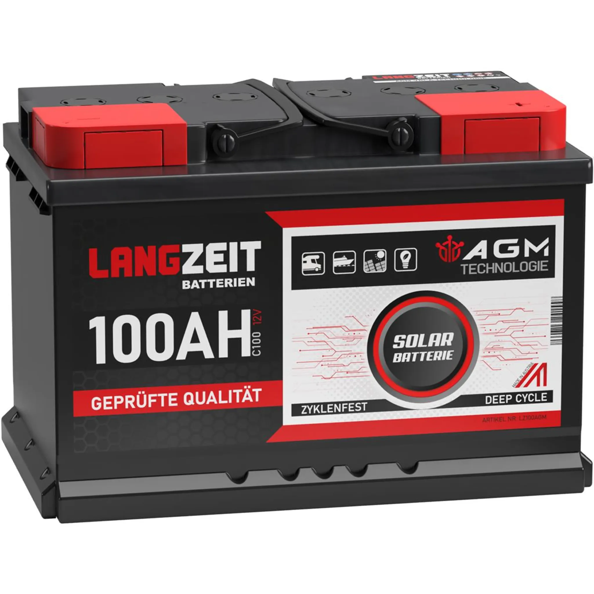 Langzeit AGM Batterie 100Ah 12V Solarbatterie
