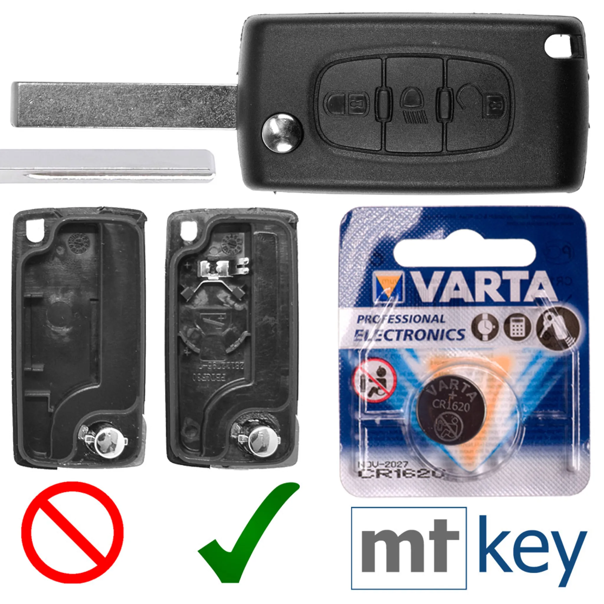 Klapp Schlüssel Gehäuse für Ford Autoschlüssel ohne Transponder Batterien  Elektronik - HU101 - schwarz : : Auto & Motorrad