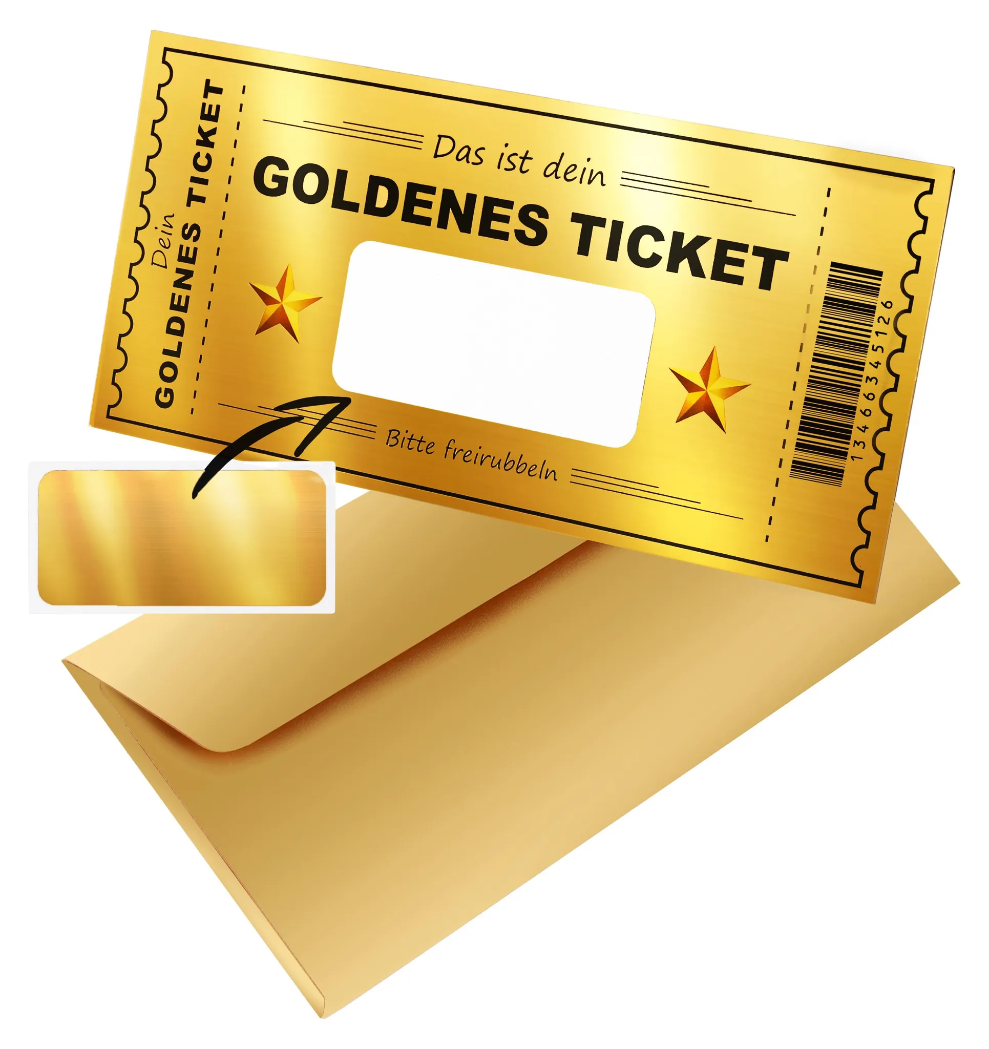 Goldenes Ticket Rubbelkarte – Selbst Beschriftbar, Mit Umschlag, Ideal Für Gutscheine & Überraschungen