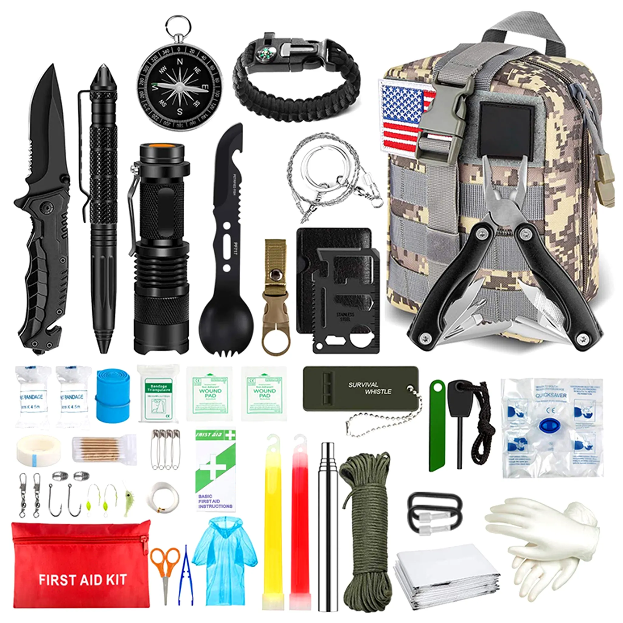 Neu GIGANTISCH Survival Kit ZS-9 Militärisches Überlebenskit 57-in-1 Erste-Hilfe-Kit Multifunktionales Zubehör für Reisen Wandern Camping Outdoor Sport 