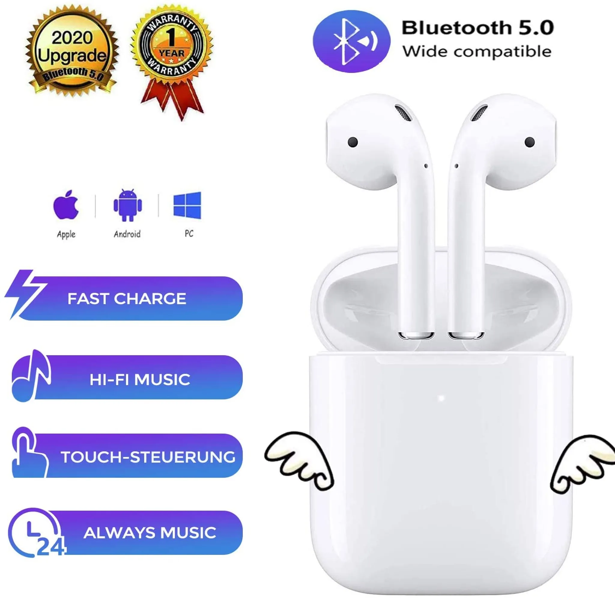 Bluetooth Kopfhörer V5.0/KUSUOU/In-Ear-Ohrhörer mit Tragbarer Ladekästchen,Super Stereo Bluetooth In-Ear-Kopfhörer,kompatibel mit Allen intelligenten Geräten 