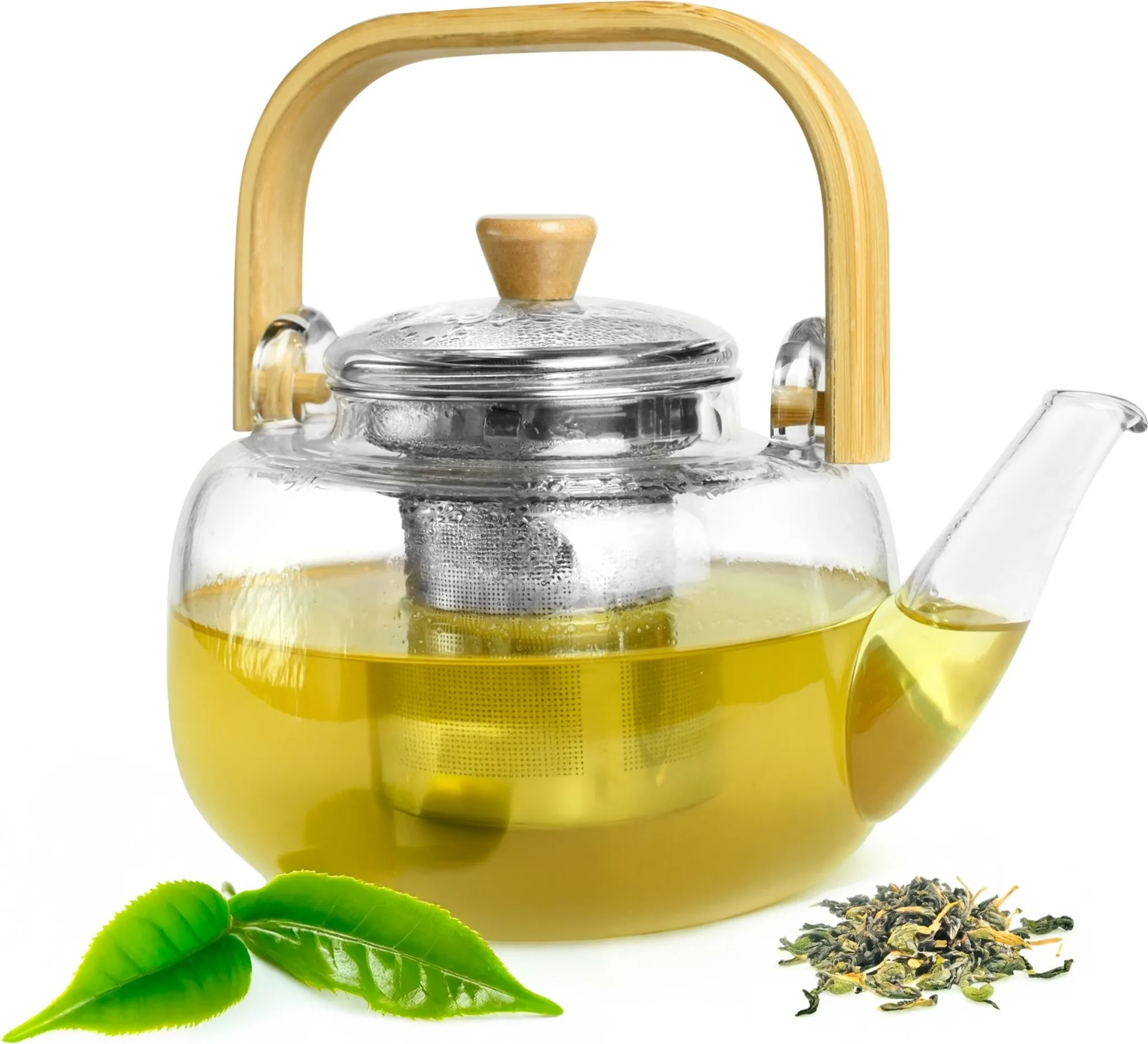 Teiera In Vetro Borosilicato Da 1 Litro Con Infusore In Acciaio Inox 304 – Trasparente, Manico A C, Resistente Agli Sbalzi Termici