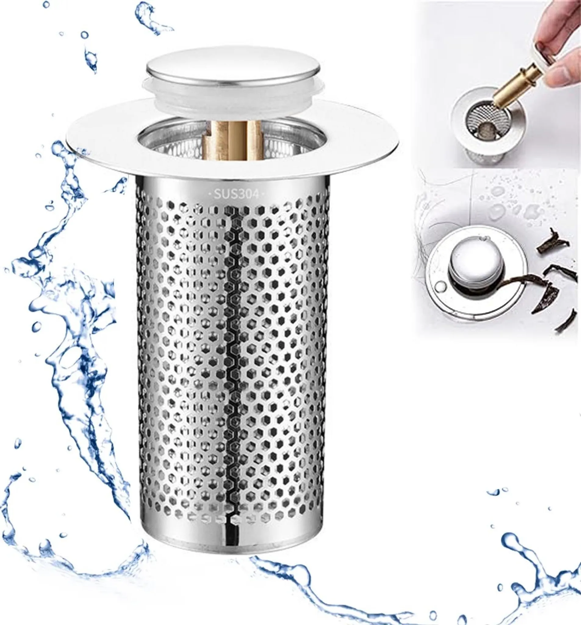 Waschbecken Abflusssieb Mit Haarfänger - Pop-Up Stopfen Edelstahl Filter 2 Stück