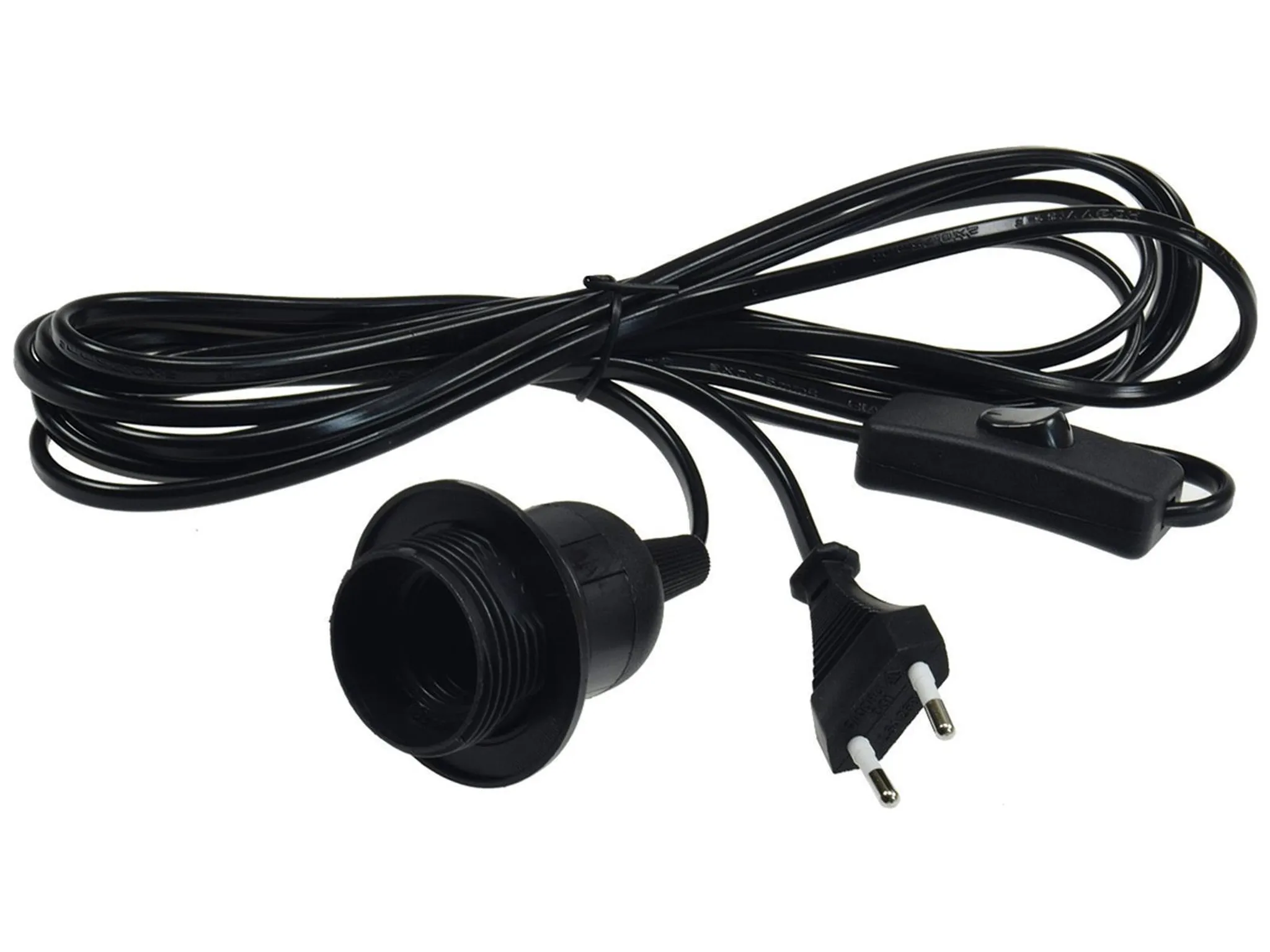 E27 Lampenfassung mit Kabel 5m Schalter Stecker Stromkabel Fassung Schwarz