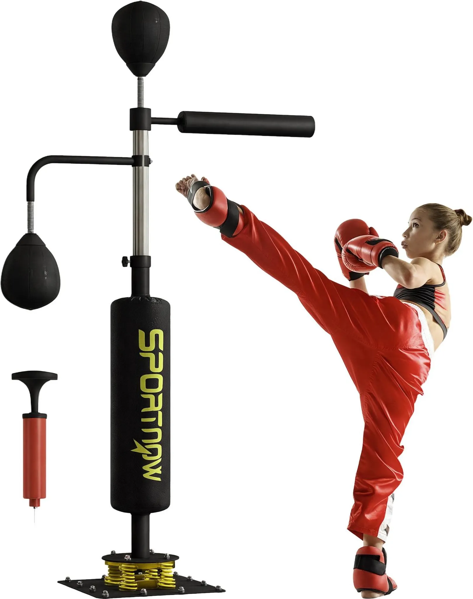 Sac De Frappe Autoportant SPORTNOW 140-205 Cm – Gonflable, Ventouses, 2 Speedballs, Hauteur Réglable, Pour Adulte Et Ado