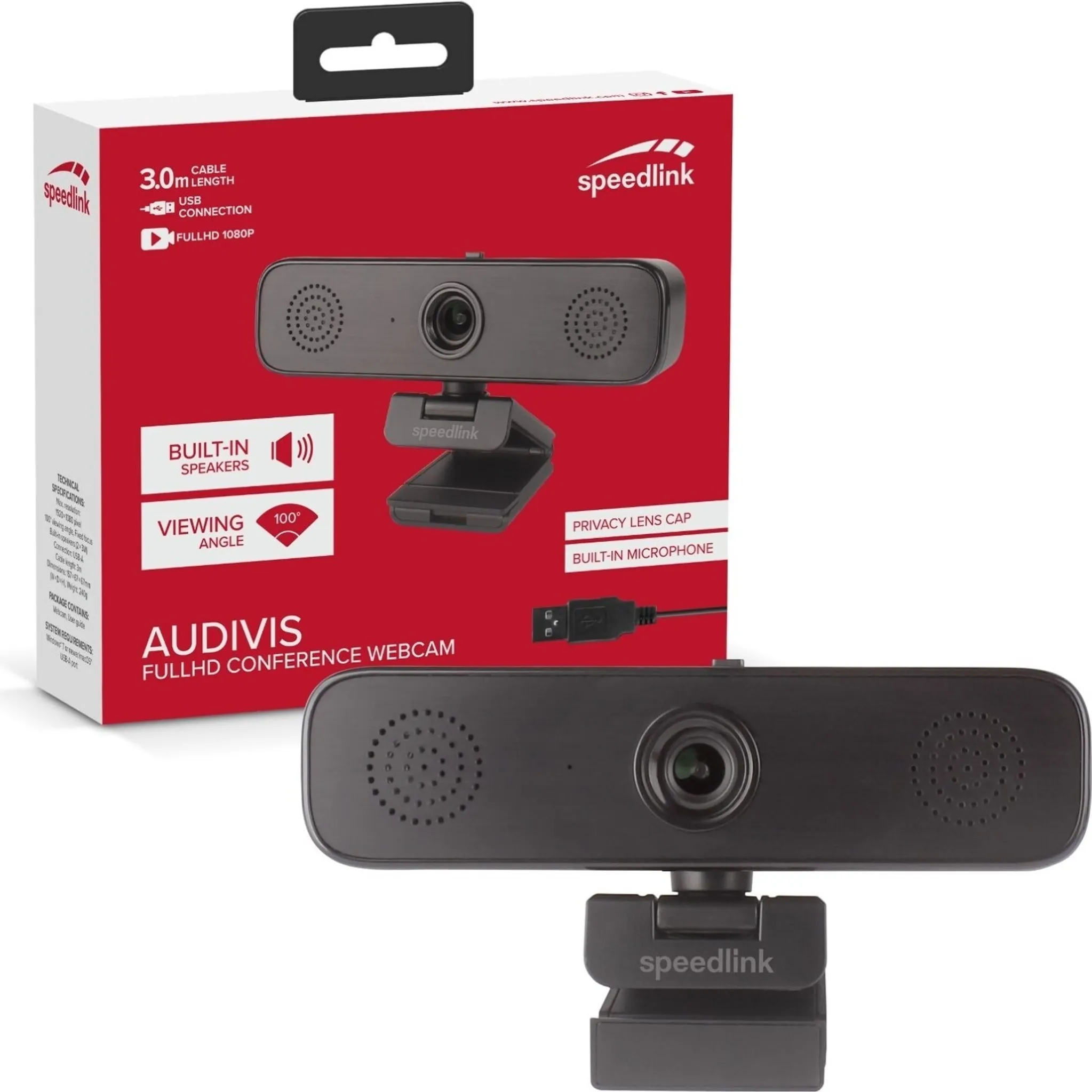 Acer Webcam Full HD 1080p Conférence - Microphone Intégré Rotation 360° USB Noir