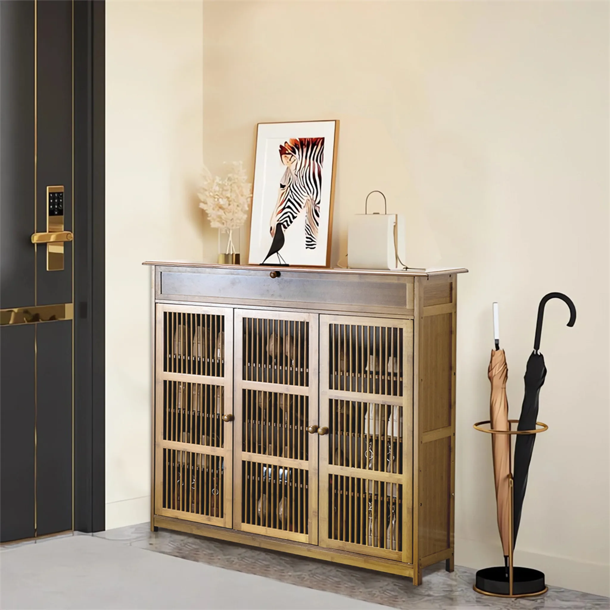 Panca Porta Scarpe FATORRI In Legno 100 Cm – Cassetto Ribaltabile E Design Noce+rovere Per Ingresso - 2