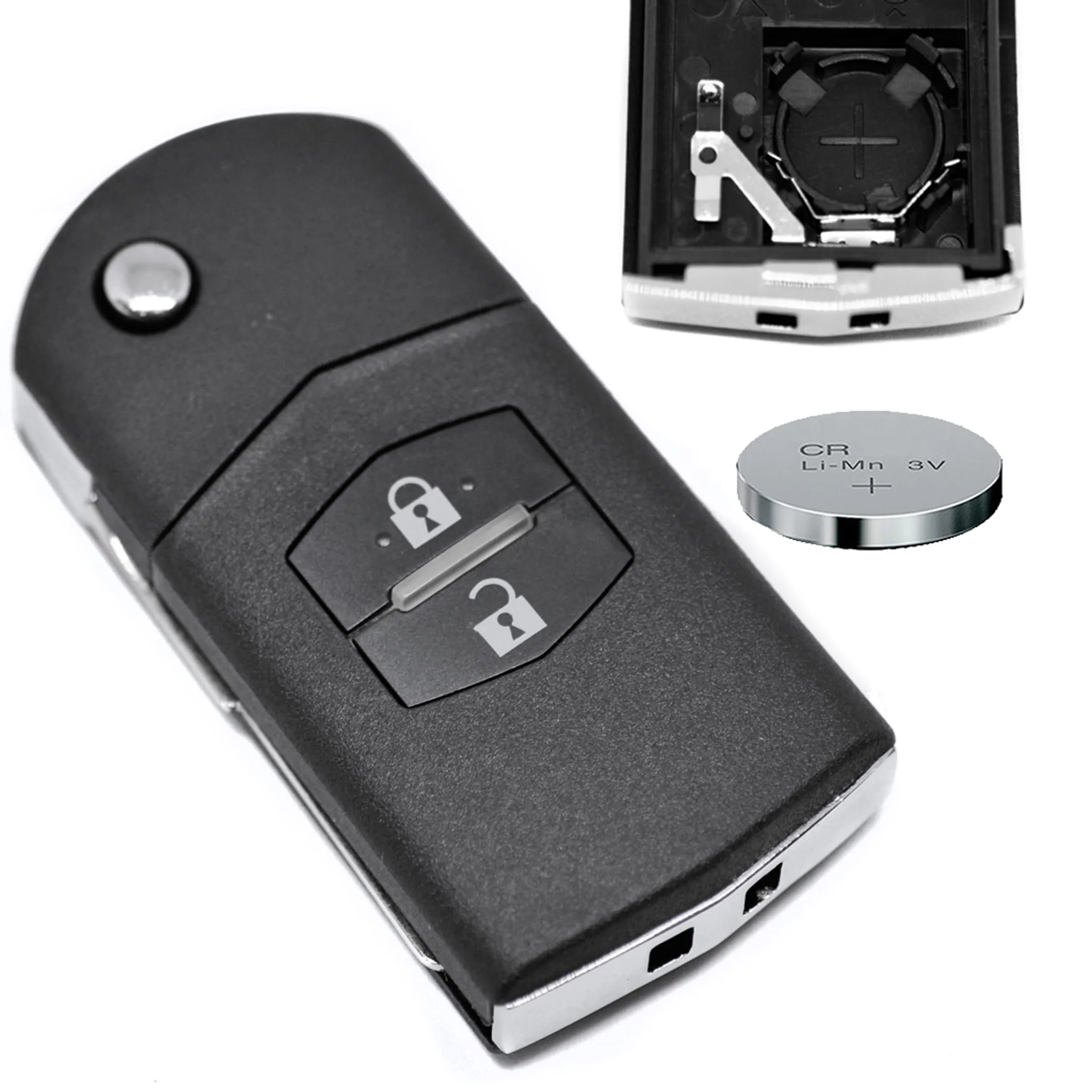 Klapp Schlüssel Gehäuse Funkschlüssel Fernbedienung Autoschlüssel Rohling +  Batterie kompatibel mit Mazda