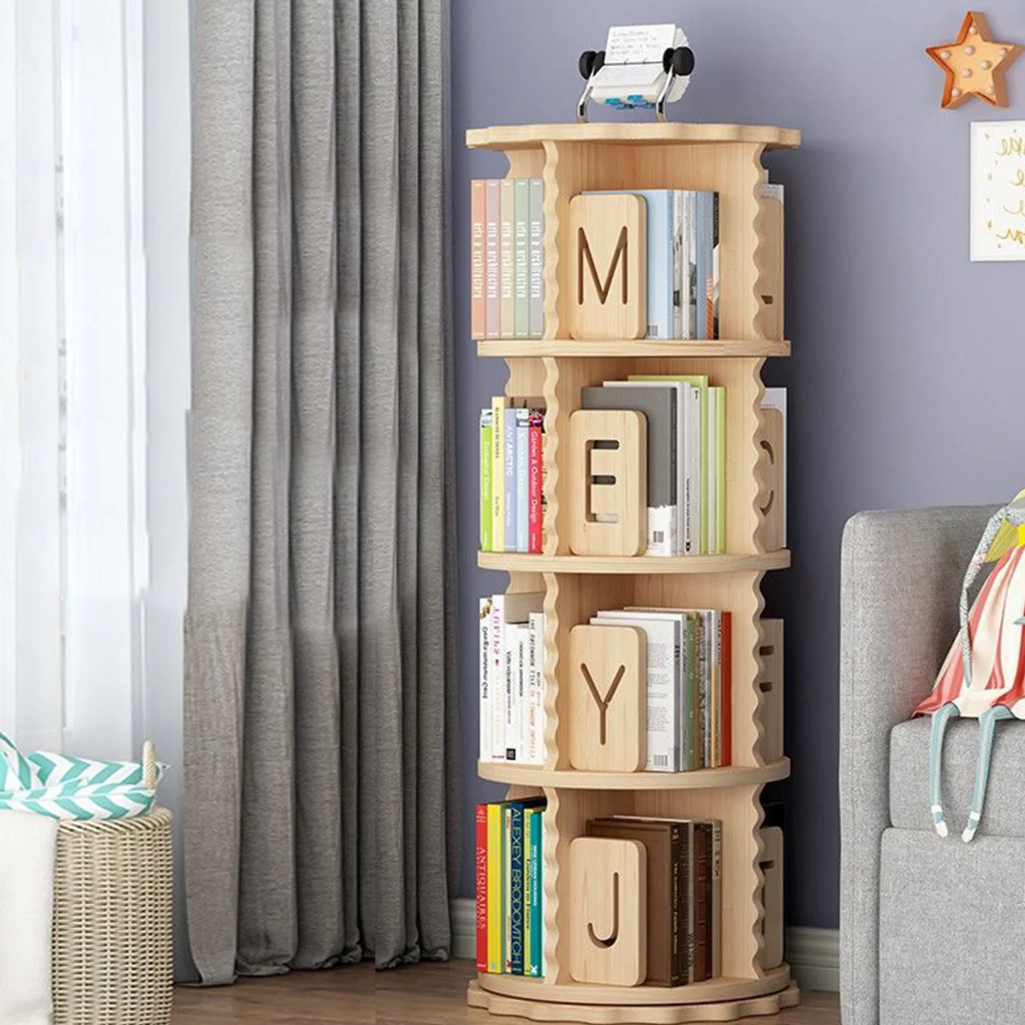 5-stöckiges Drehbares Eck-Bücherregal Aus Holz – 360°-Display, Platzsparend, Für Kleine Räume, Schlafzimmer, Wohnzimmer